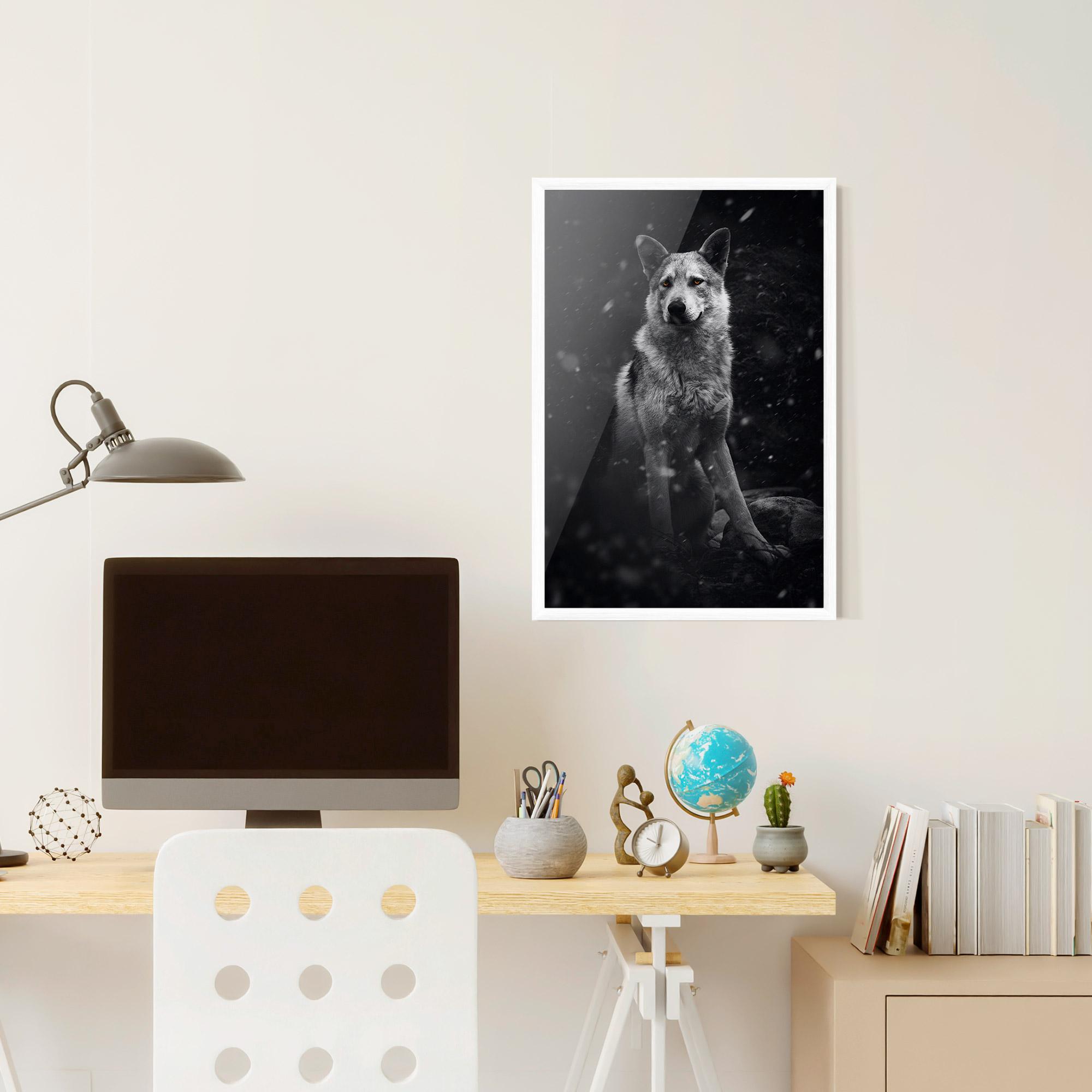 Gerahmte Poster Sitting Wolf mockup 6