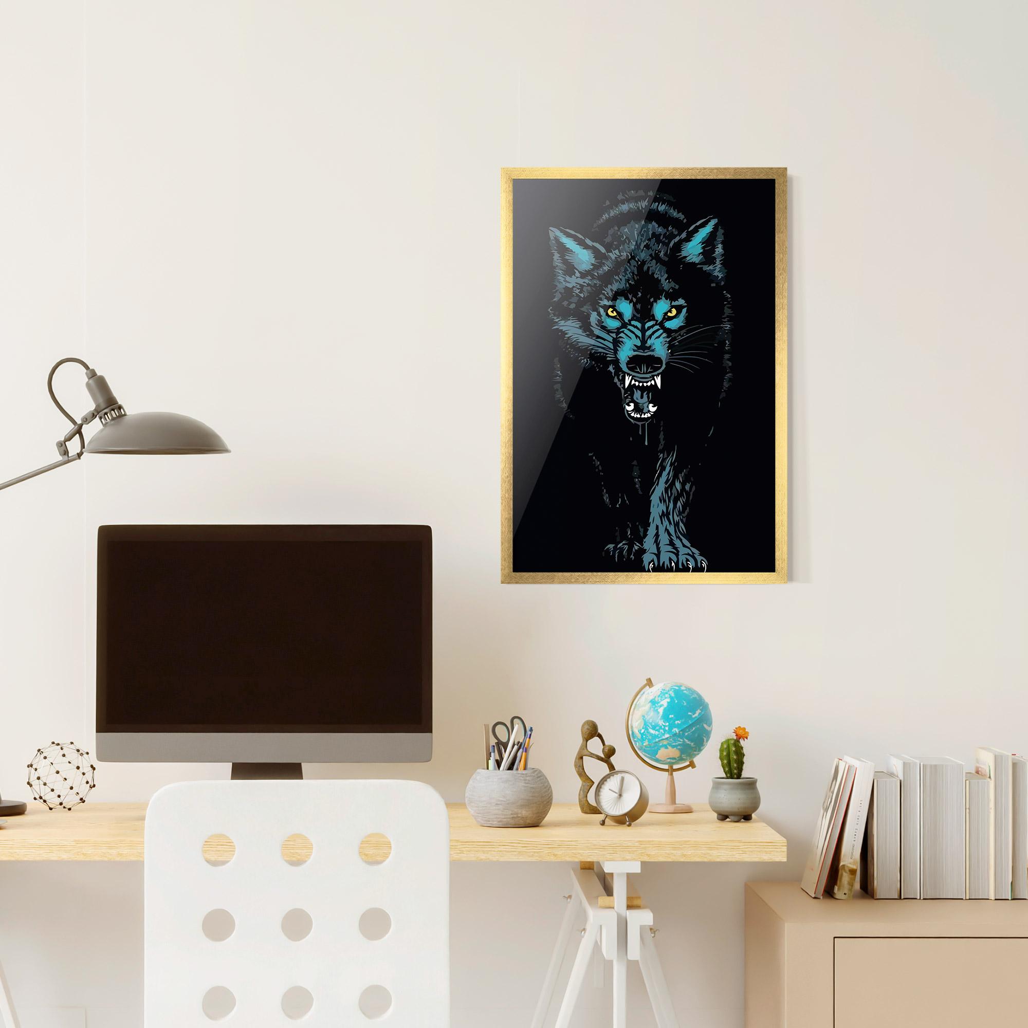 Gerahmte Poster Blue Wolf mockup 6