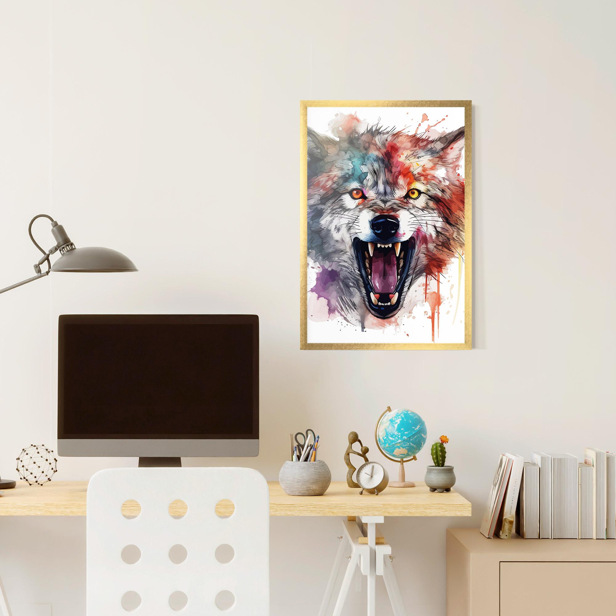 Gerahmte Poster Watercolor Angry Wolf mockup 6