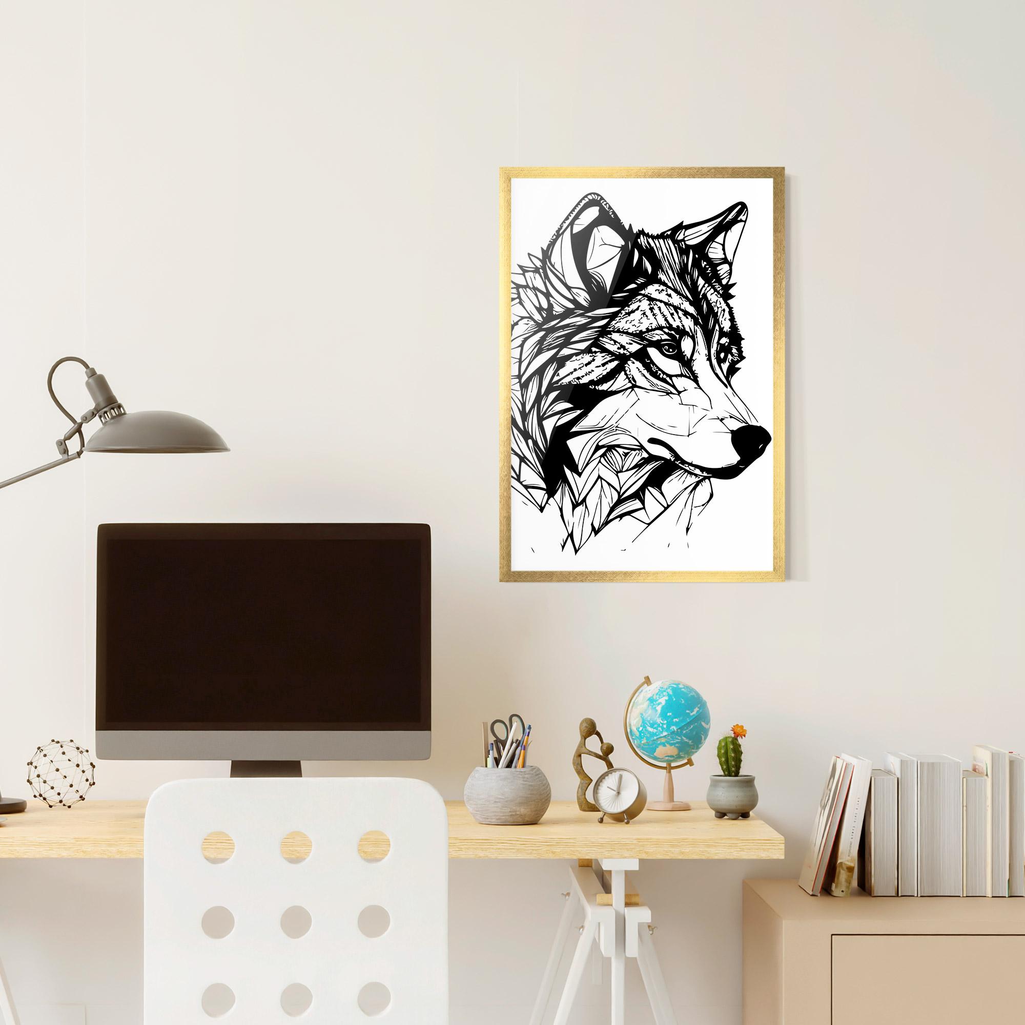 Gerahmte Poster Wolf Head Line mockup 6