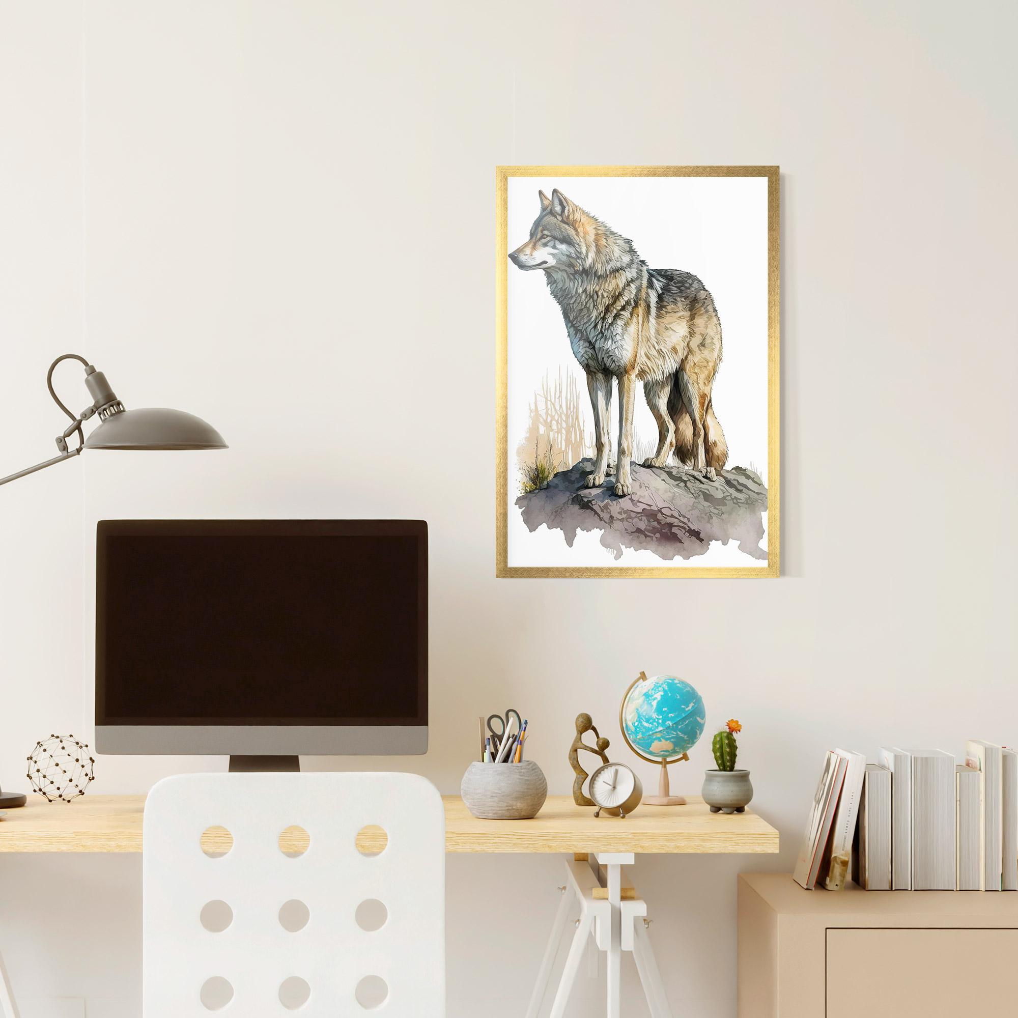 Gerahmte Poster Wolf On Rock mockup 6