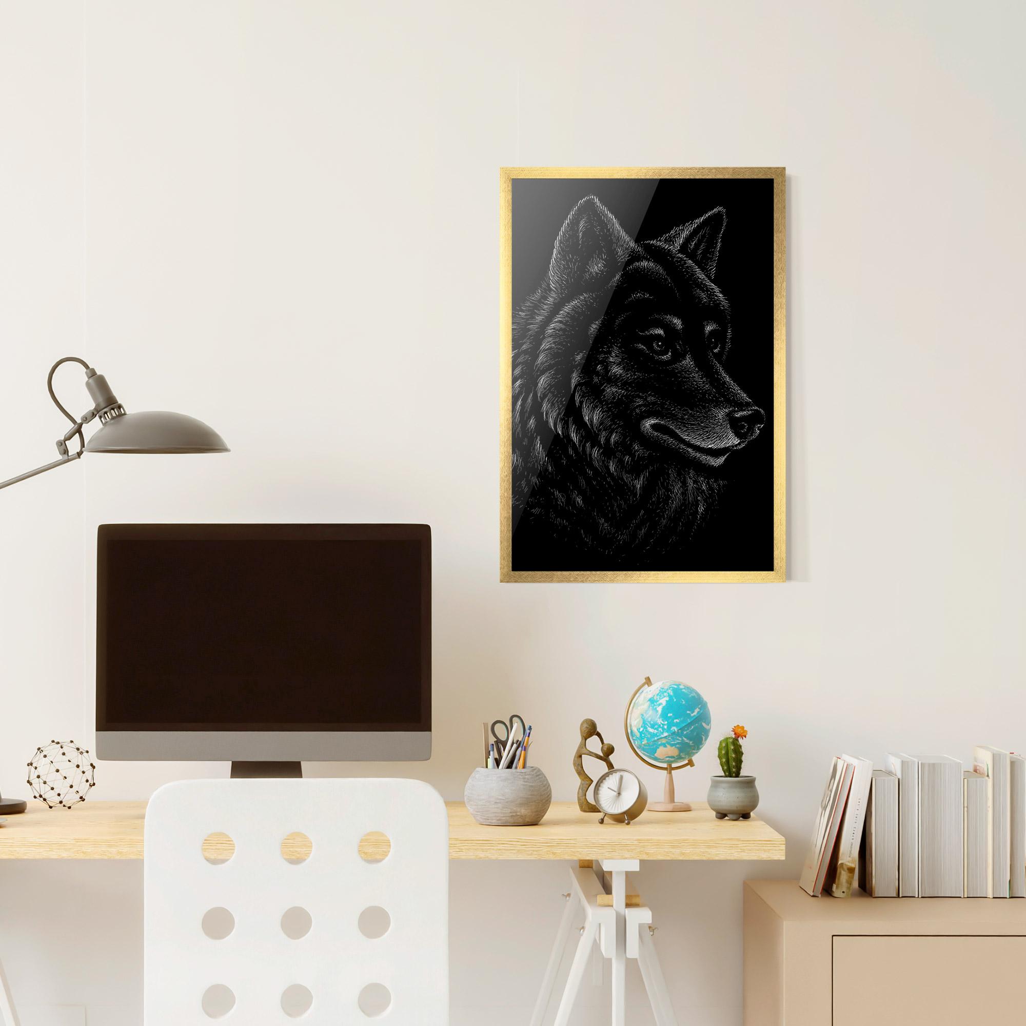 Gerahmte Poster Wolf Shillouette Head mockup 6