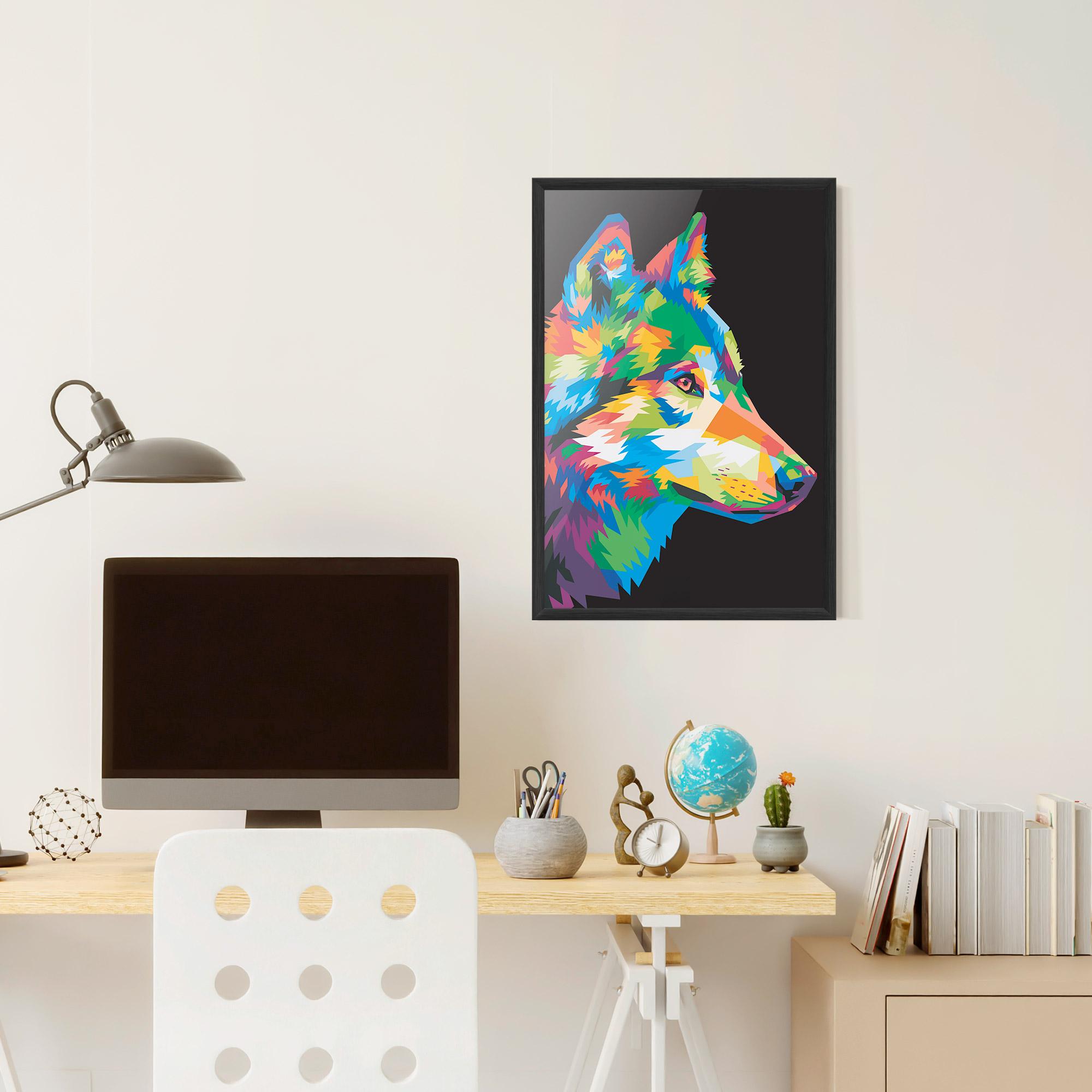 Gerahmte Poster Colorful Wolf mockup 6