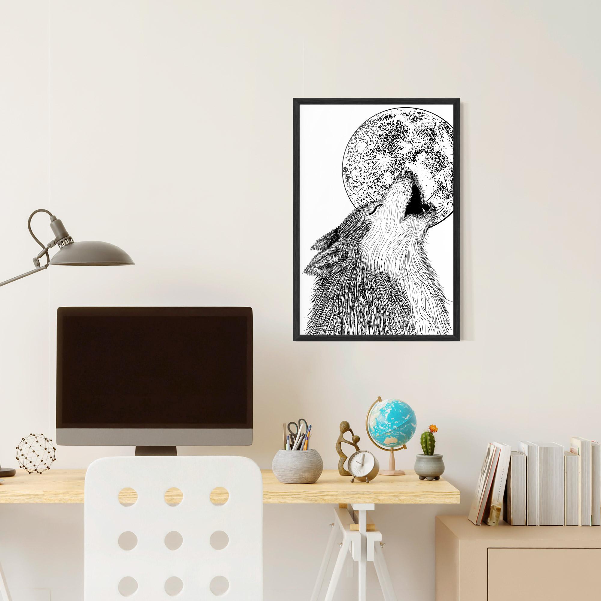 Gerahmte Poster Pretty Moon Wolf mockup 6