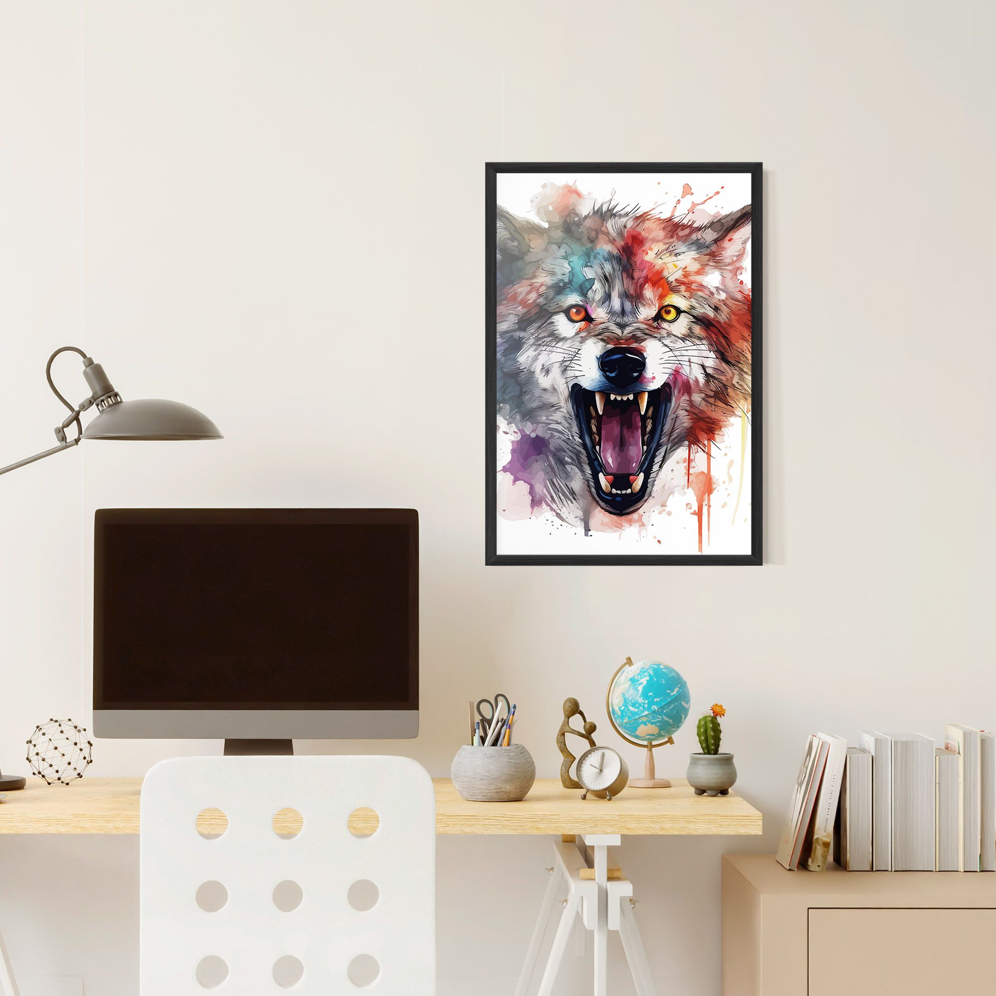 Watercolor Angry Wolf mockup 6