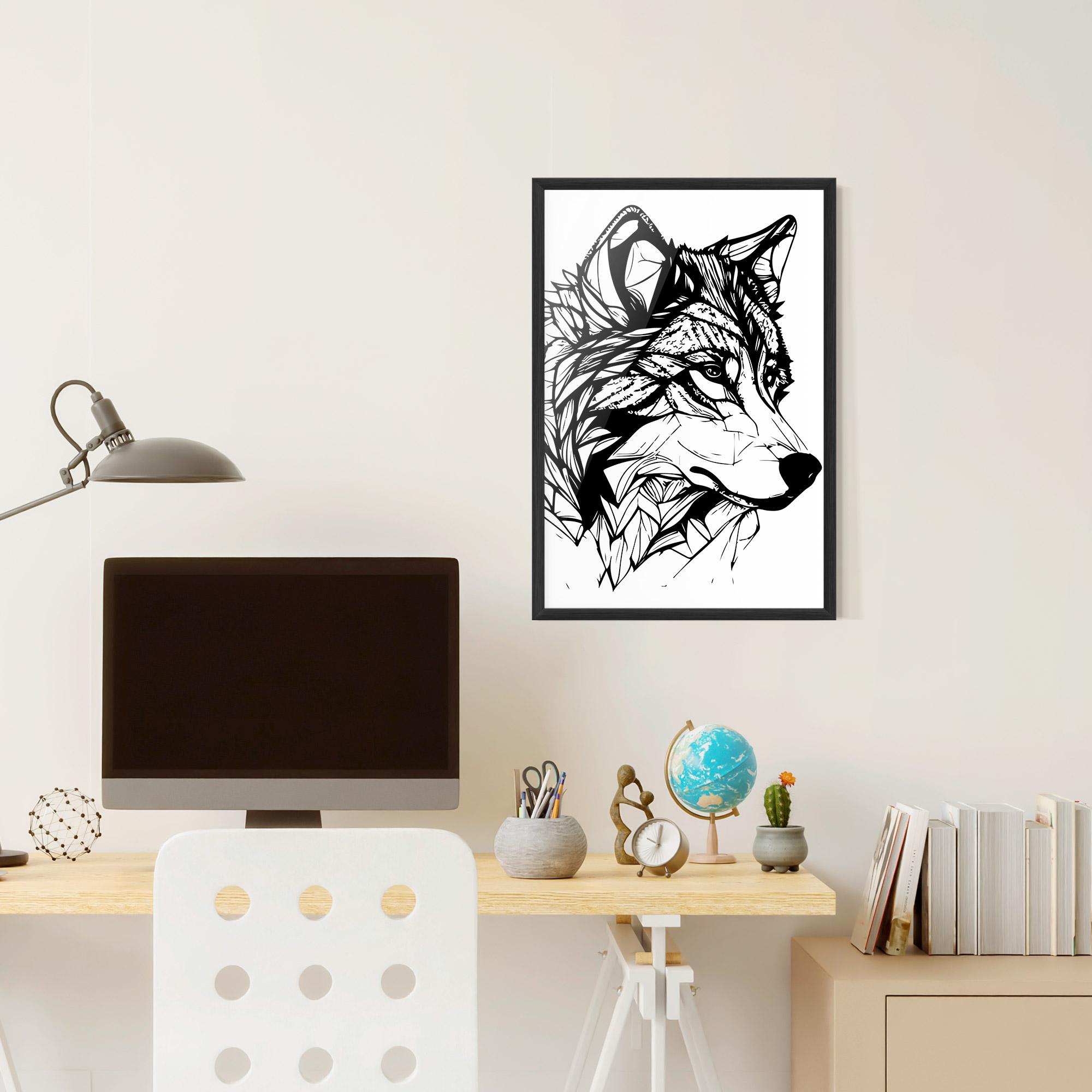 Gerahmte Poster Wolf Head Line mockup 6