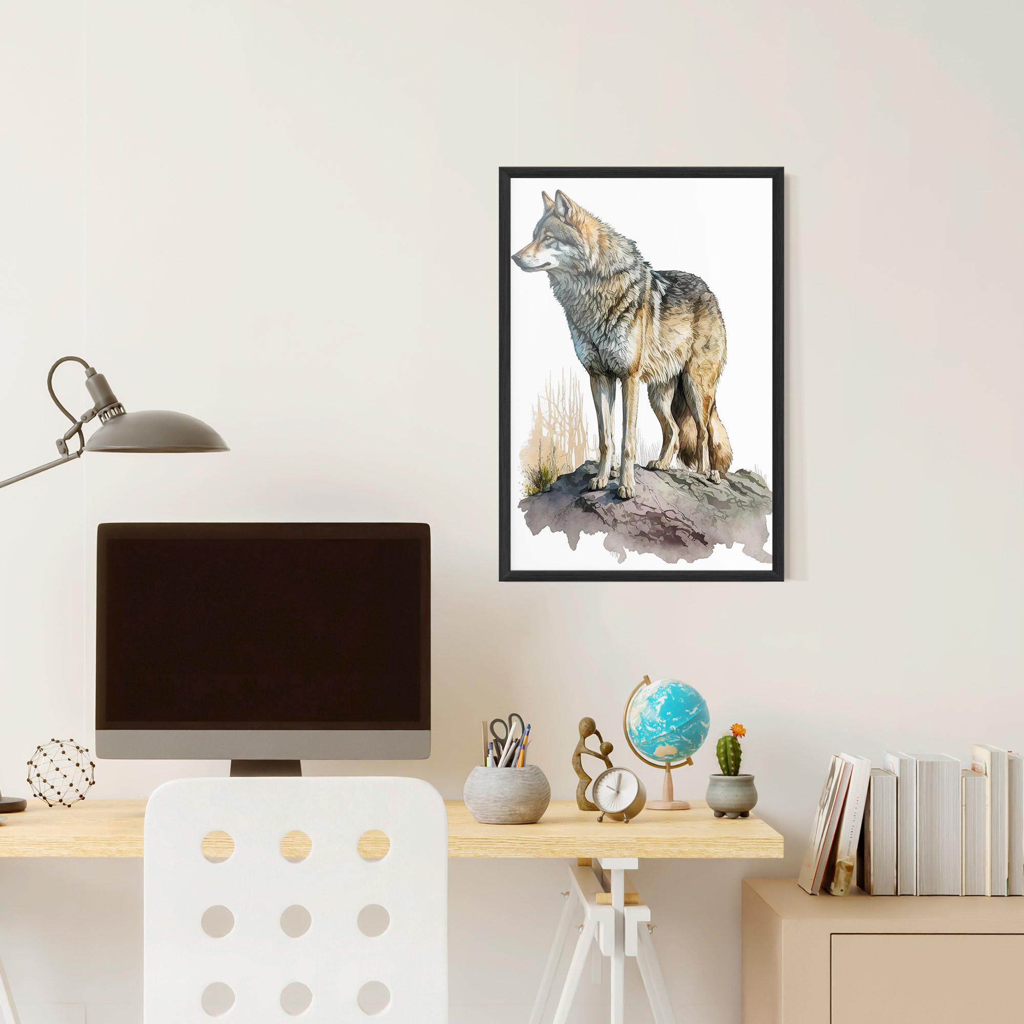 Gerahmte Poster Wolf On Rock mockup 6