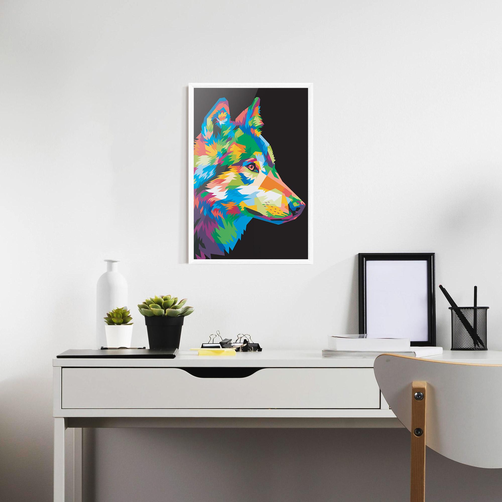 Gerahmte Poster Colorful Wolf mockup 7