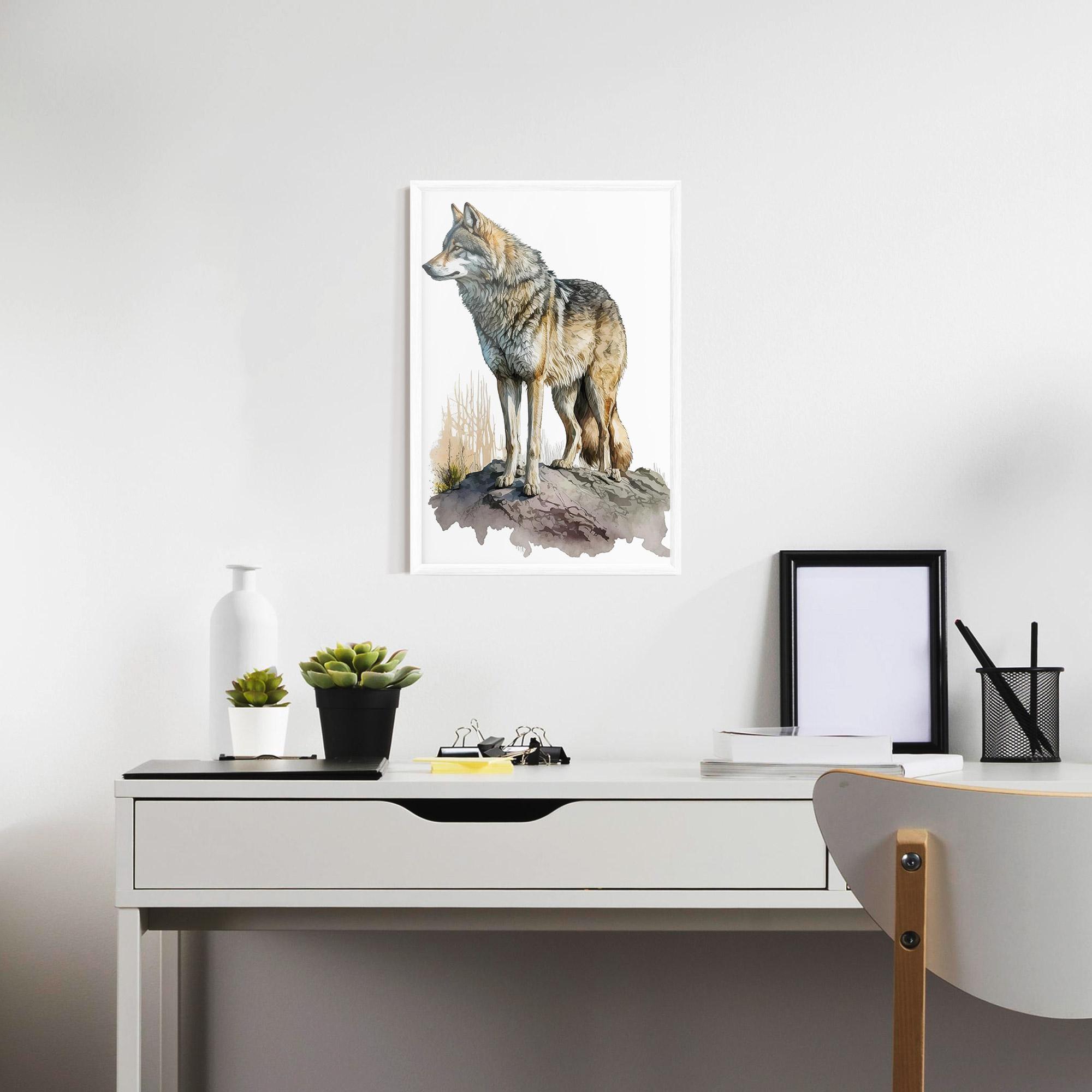 Gerahmte Poster Wolf On Rock mockup 7
