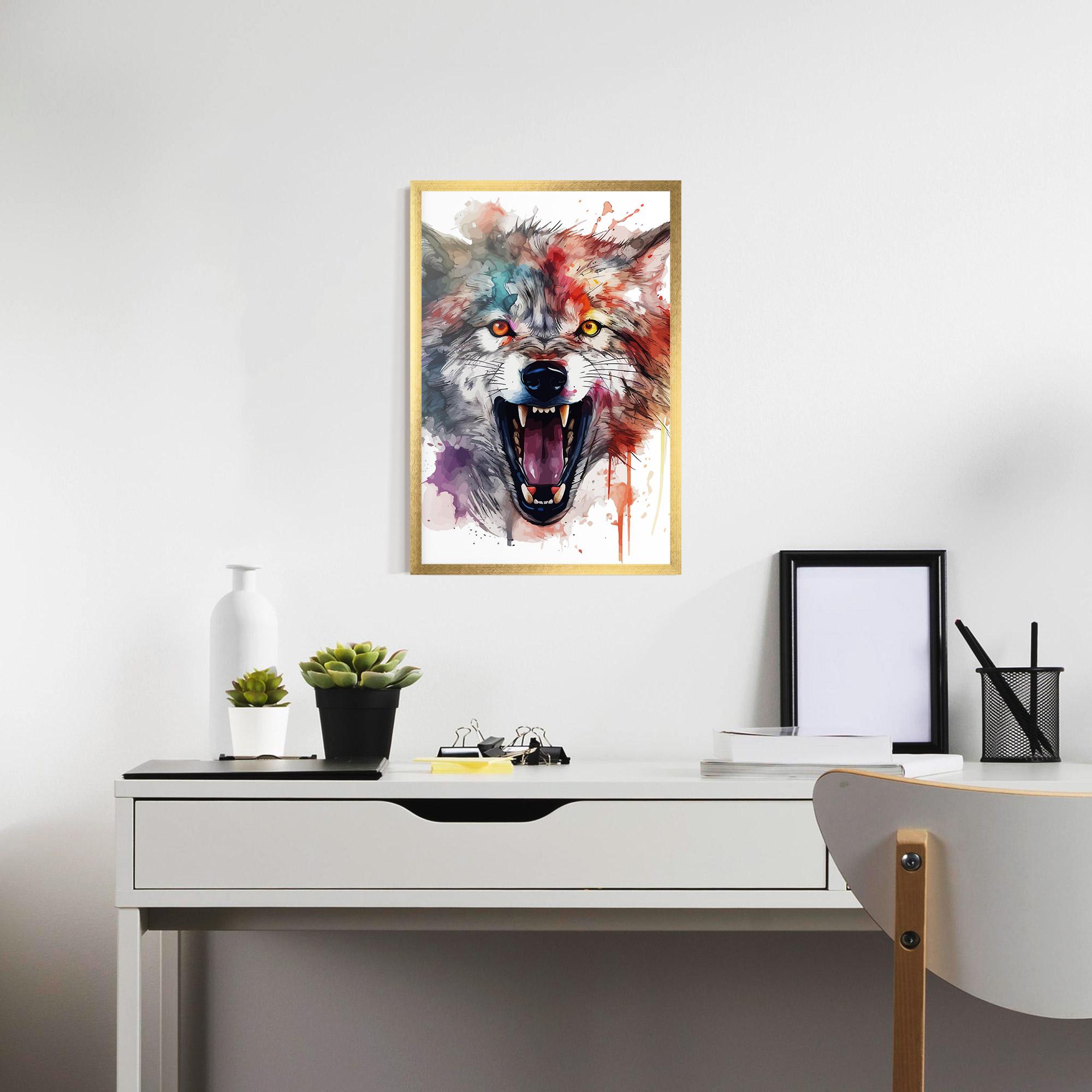 Gerahmte Poster Watercolor Angry Wolf mockup 7