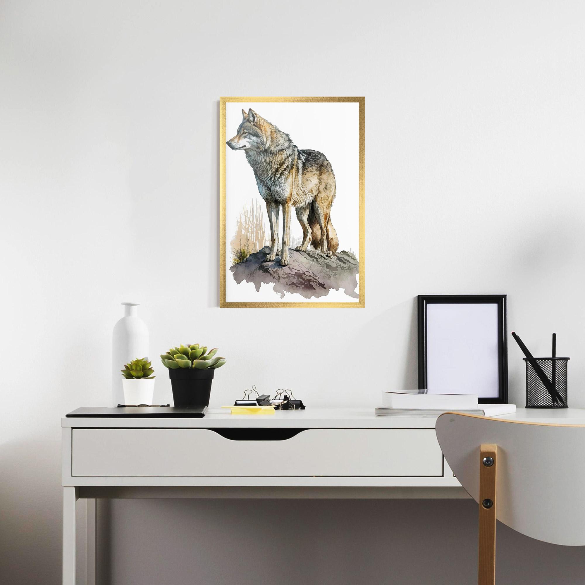 Gerahmte Poster Wolf On Rock mockup 7