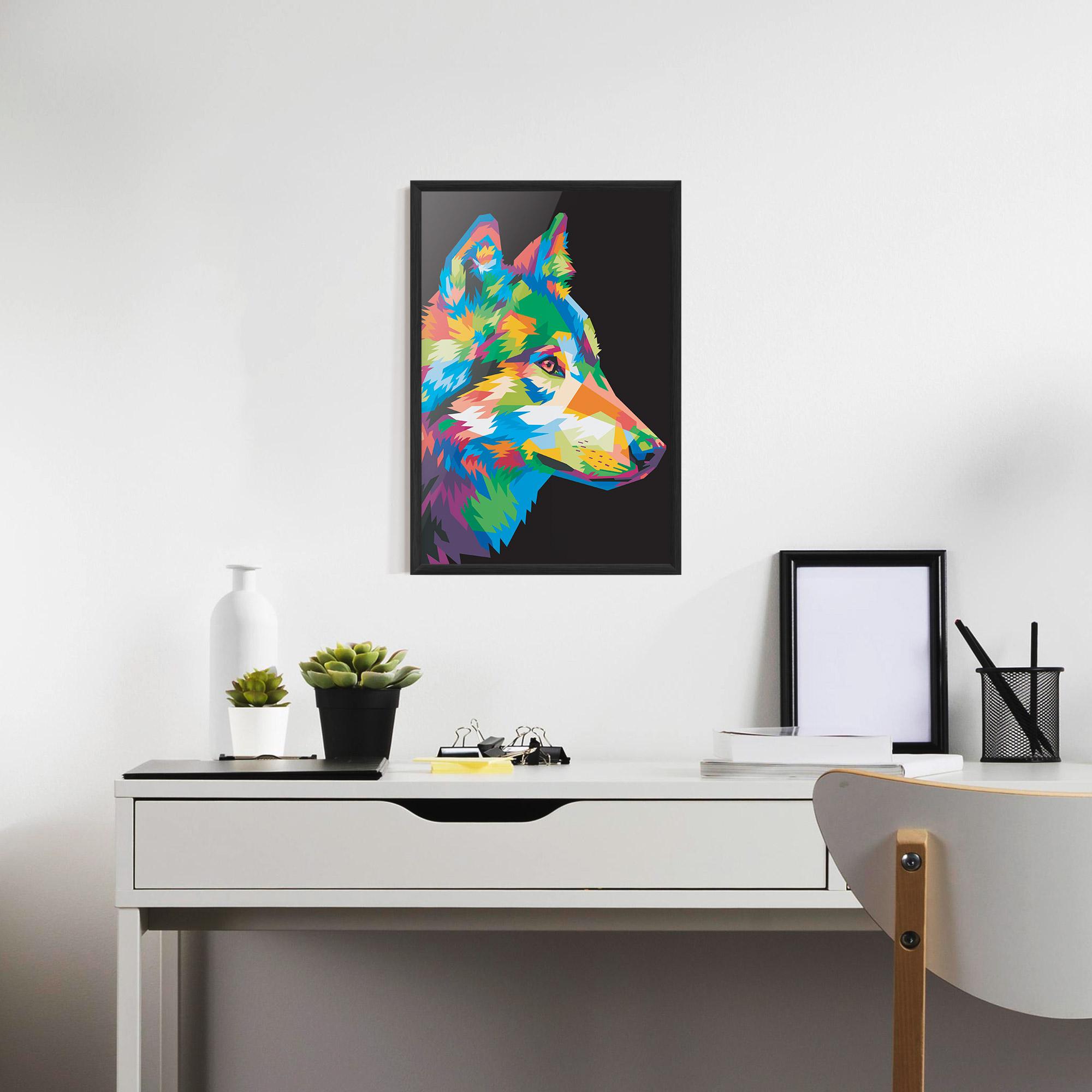 Gerahmte Poster Colorful Wolf mockup 7