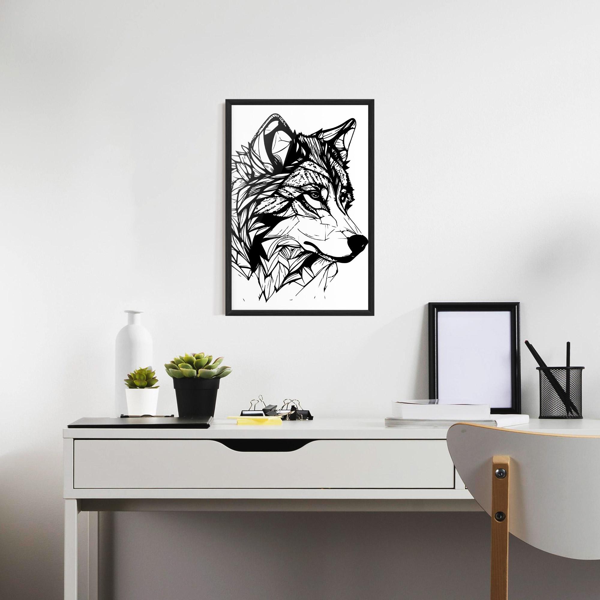 Gerahmte Poster Wolf Head Line mockup 7