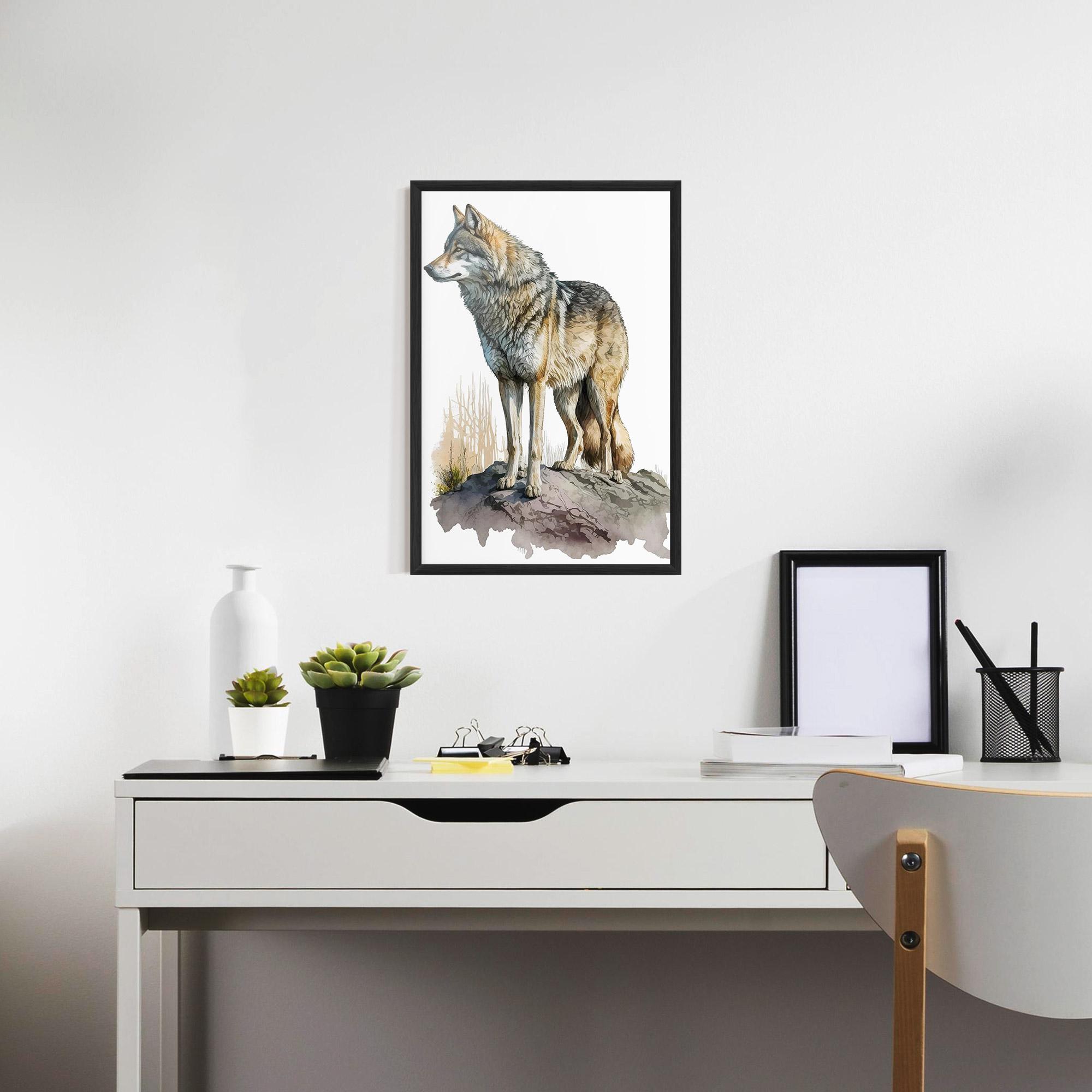 Gerahmte Poster Wolf On Rock mockup 7