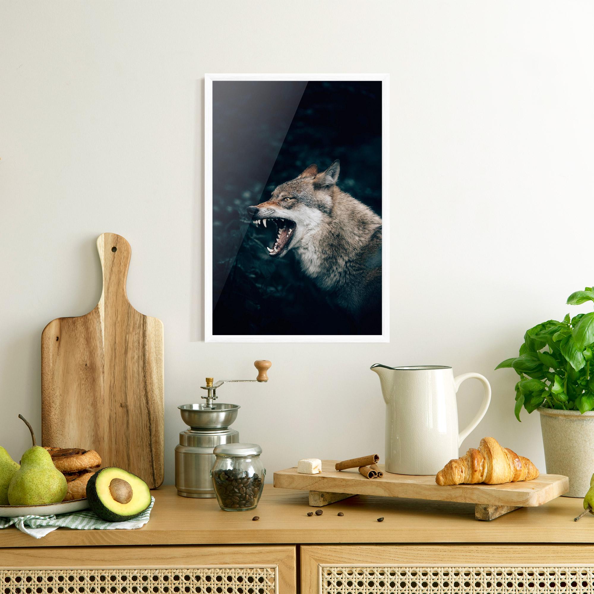 Gerahmte Poster Angry Wolf In The Forest mockup 8