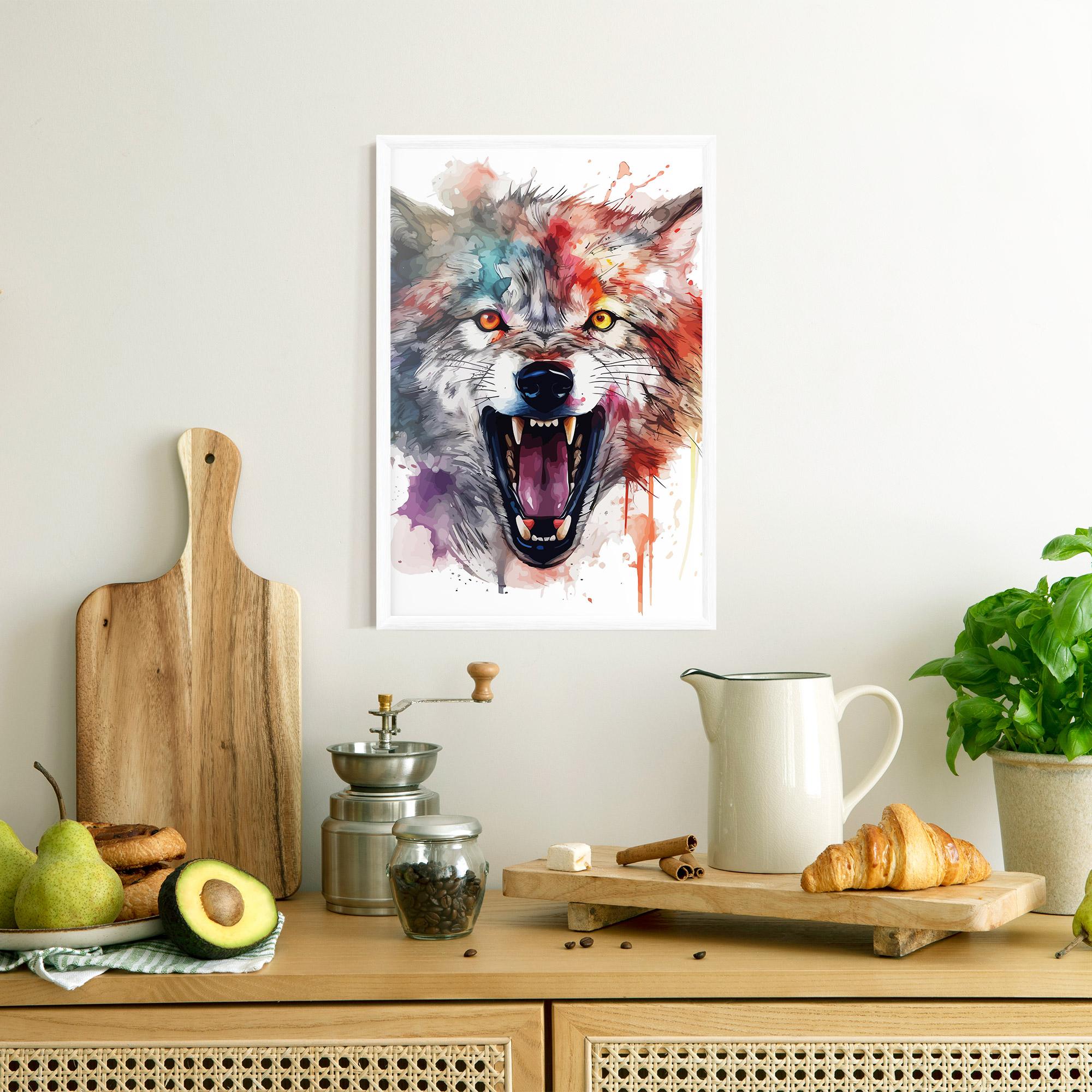 Gerahmte Poster Watercolor Angry Wolf mockup 8