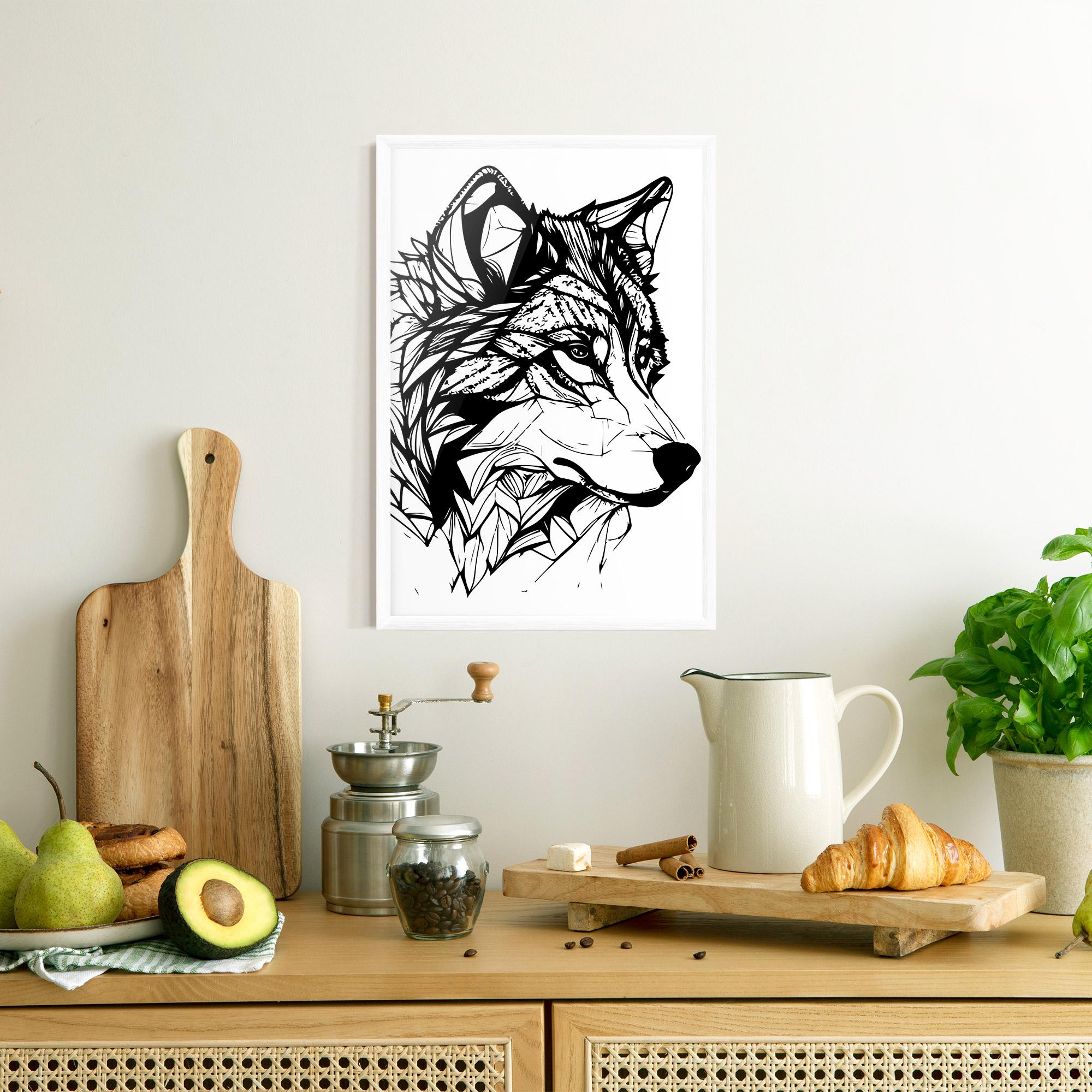 Gerahmte Poster Wolf Head Line mockup 8