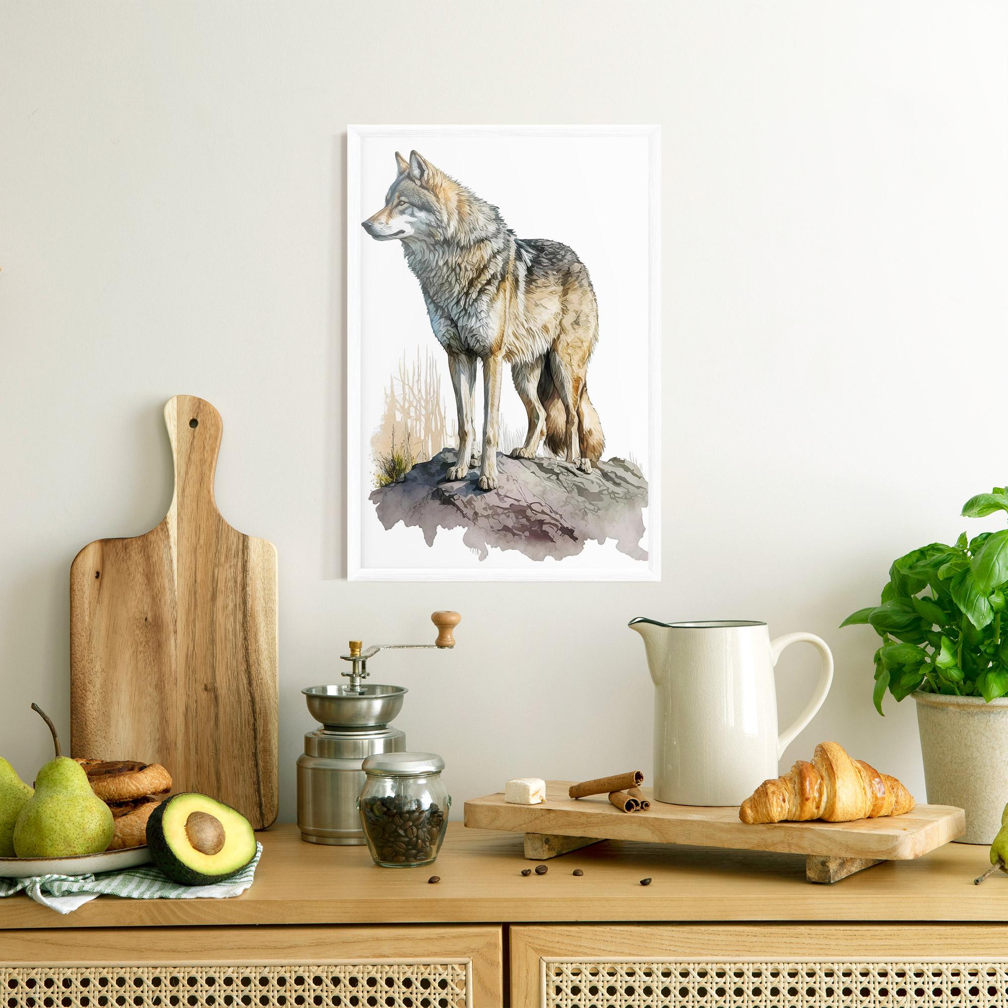 Gerahmte Poster Wolf On Rock mockup 8
