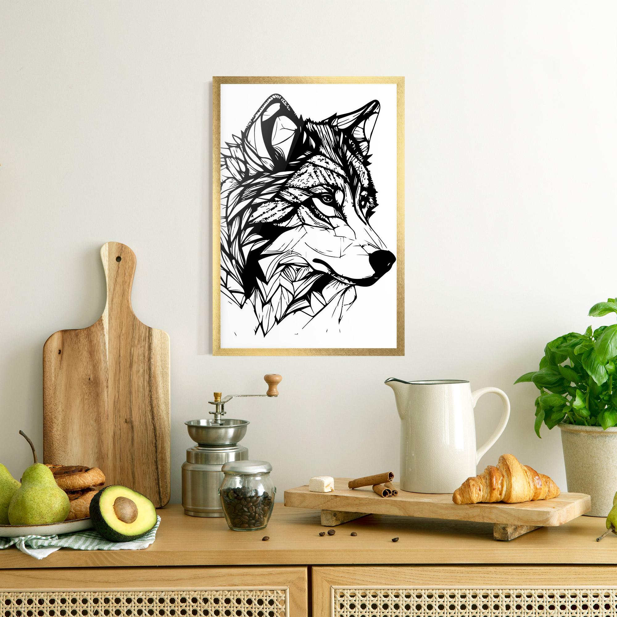 Gerahmte Poster Wolf Head Line mockup 8