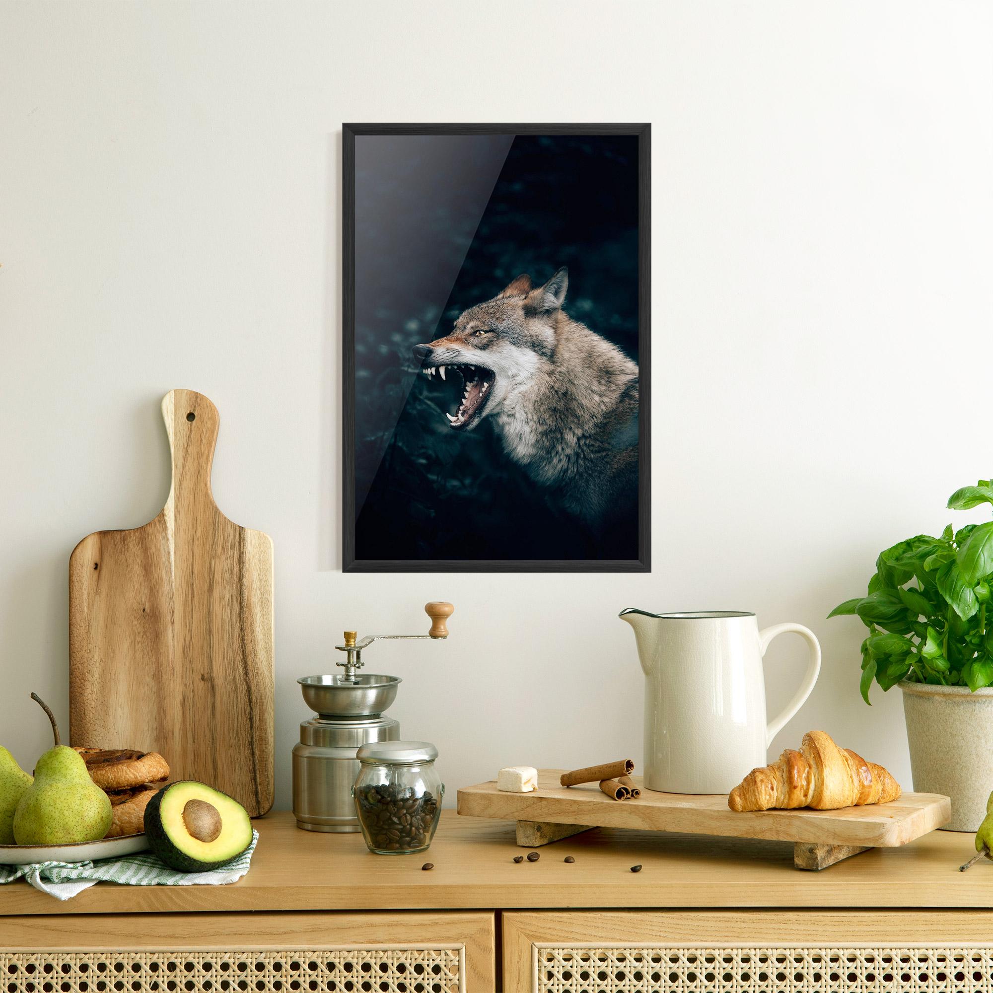 Gerahmte Poster Angry Wolf In The Forest mockup 8