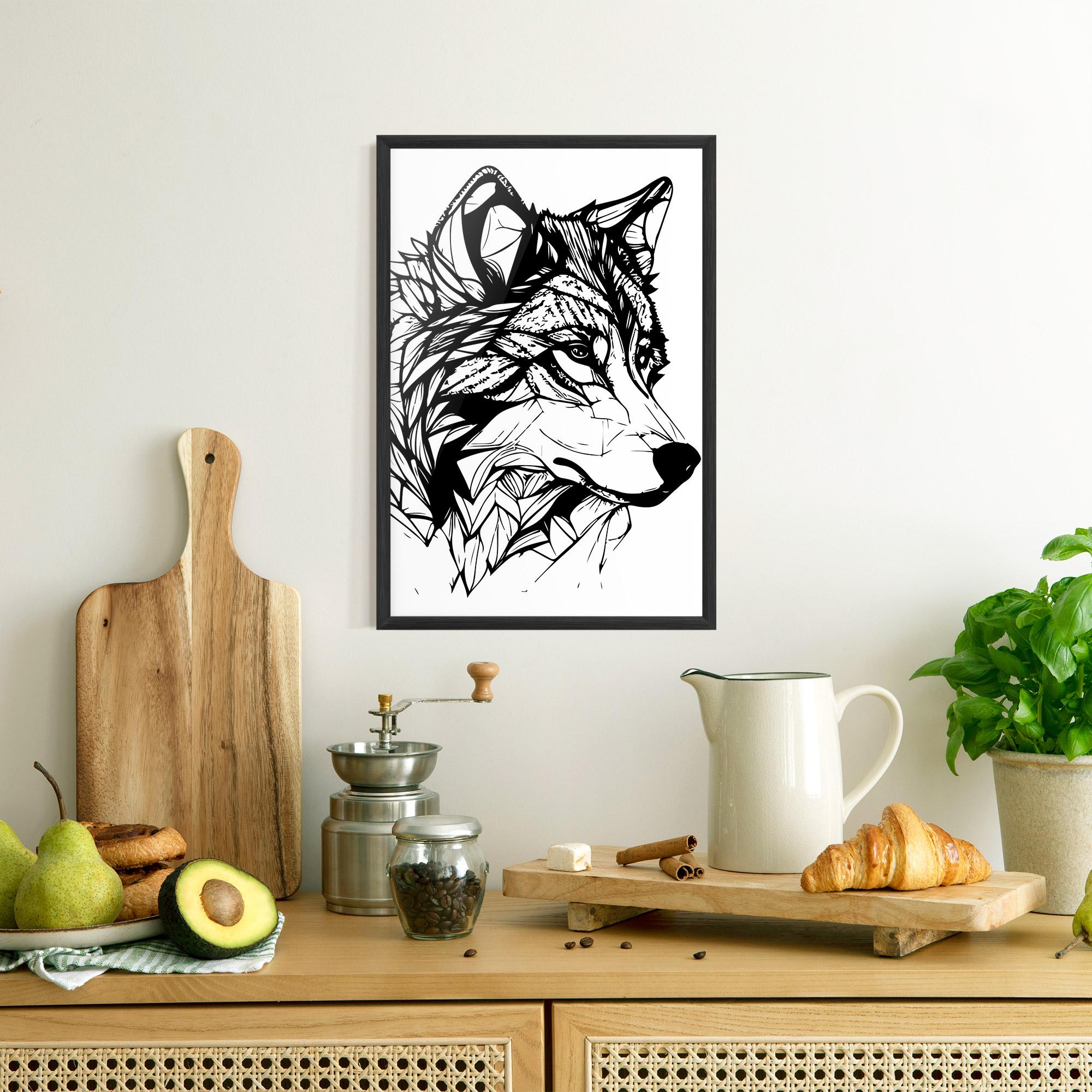 Gerahmte Poster Wolf Head Line mockup 8