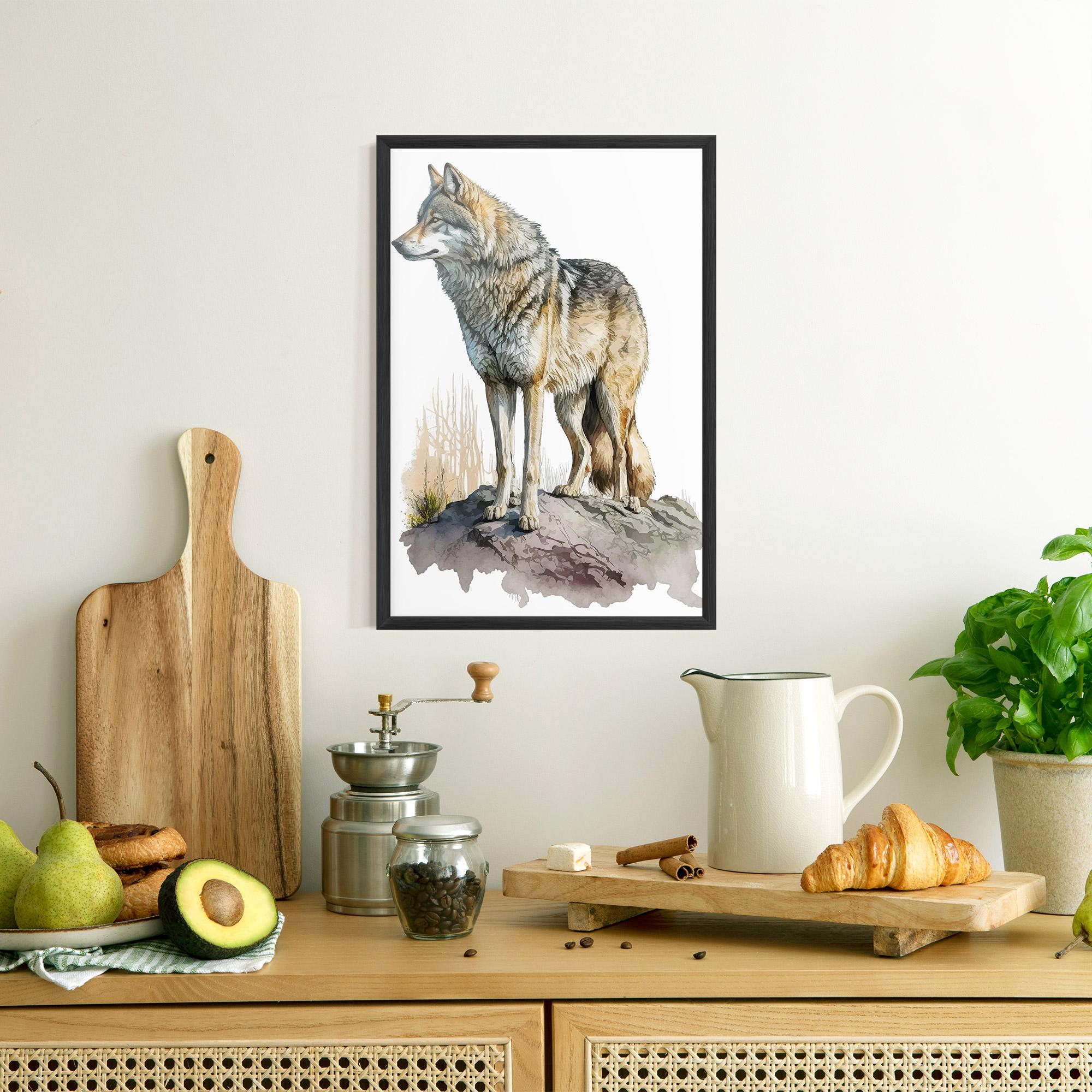 Gerahmte Poster Wolf On Rock mockup 8