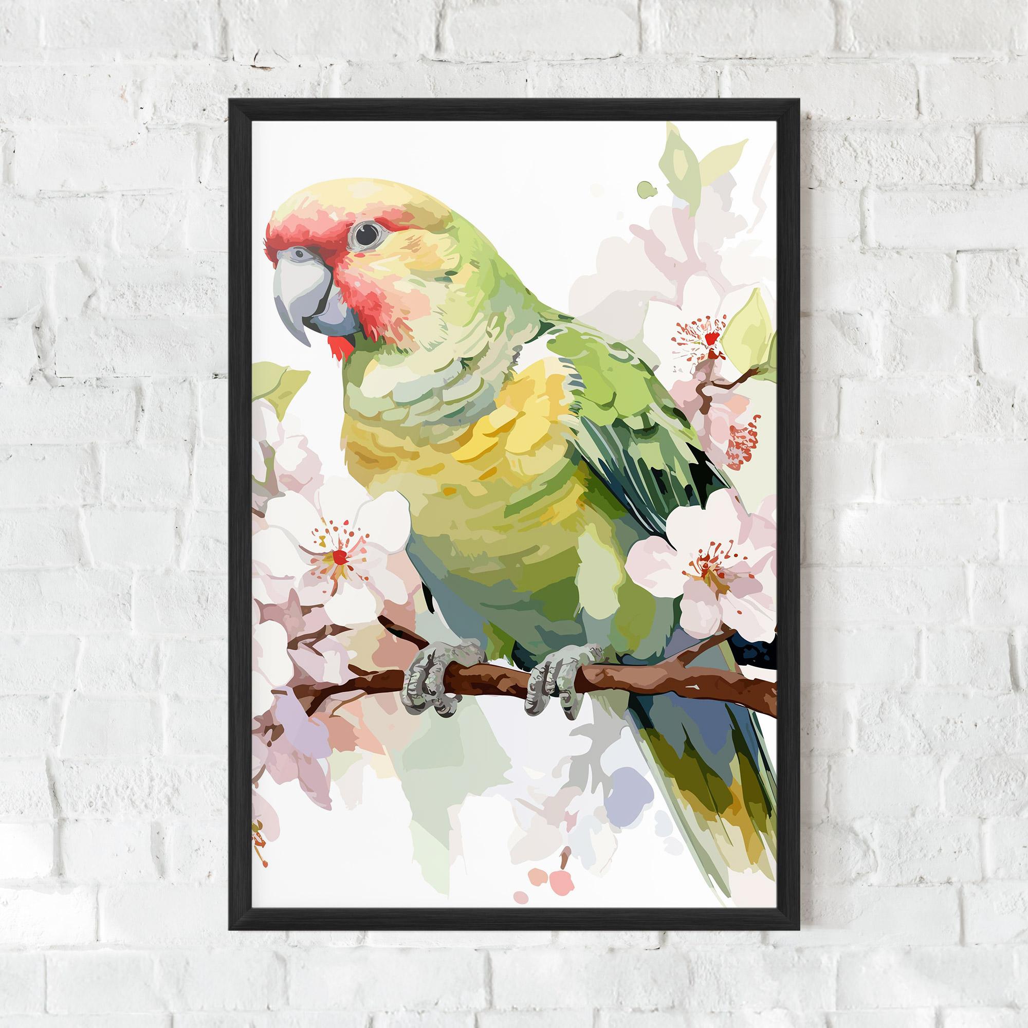 Gerahmte Poster Cute Green Parrot mockup 0