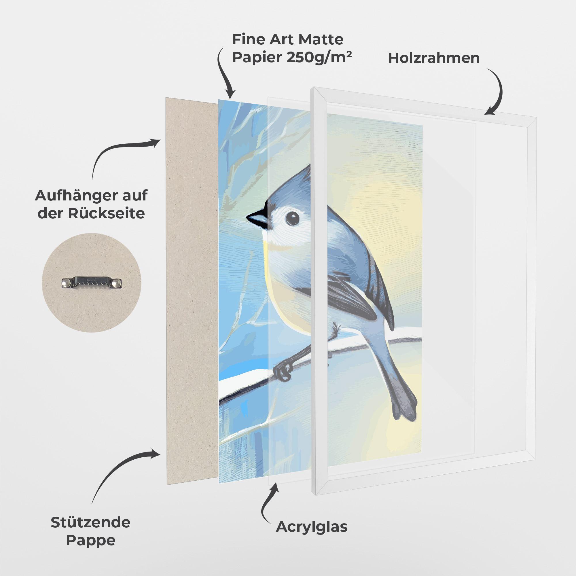 Gerahmte Poster Bird Winter Painting mockup 1