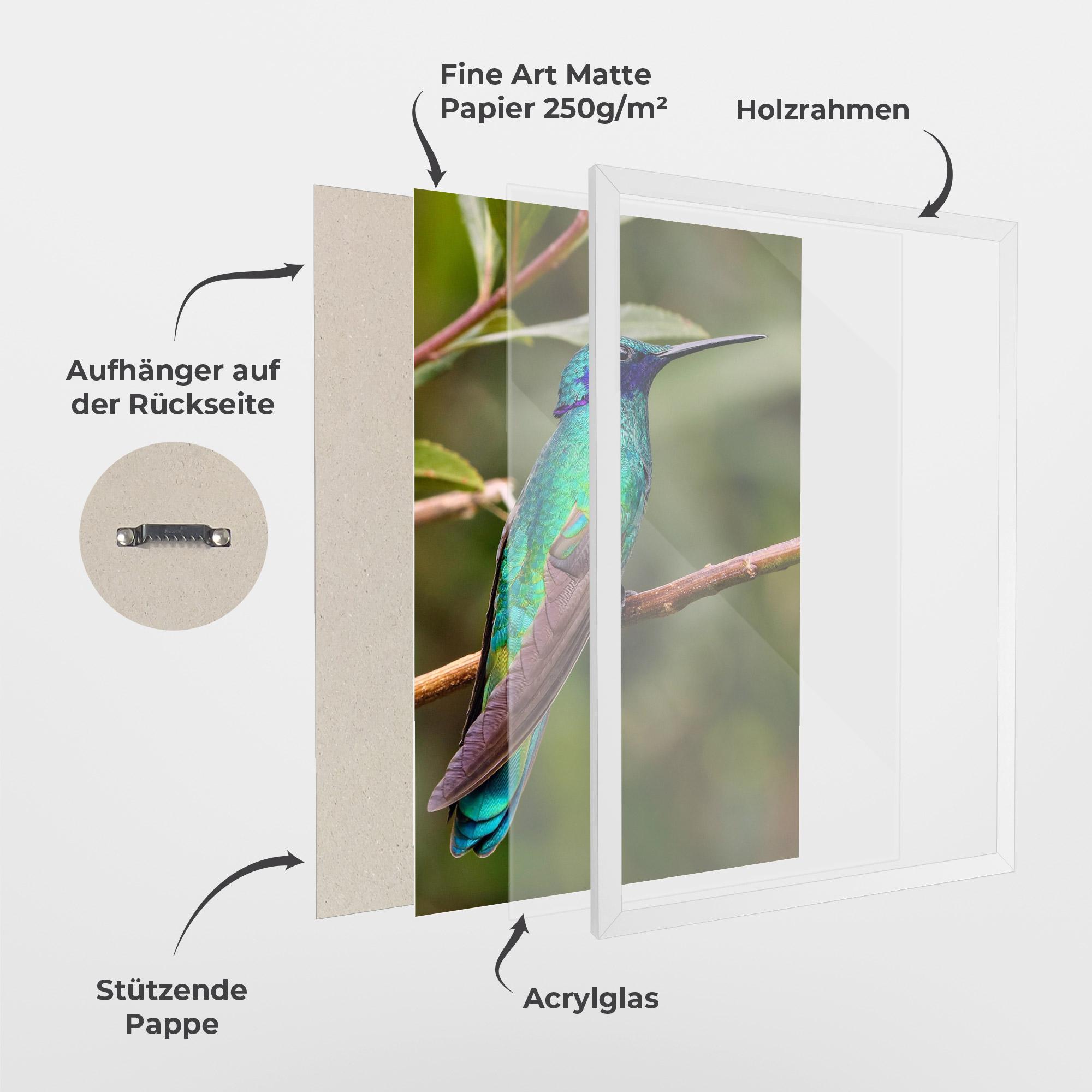 Gerahmte Poster Green Bird mockup 1