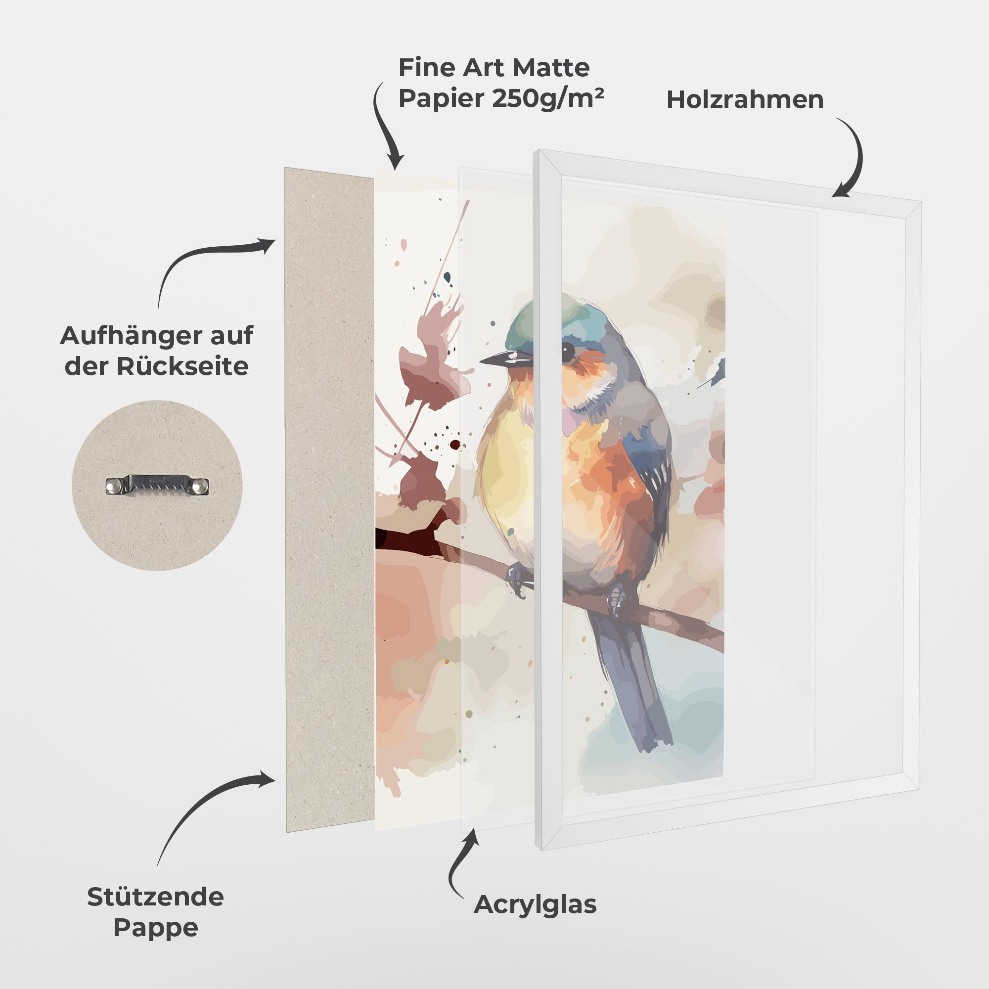 Gerahmte Poster Orange Purple Bird mockup 1