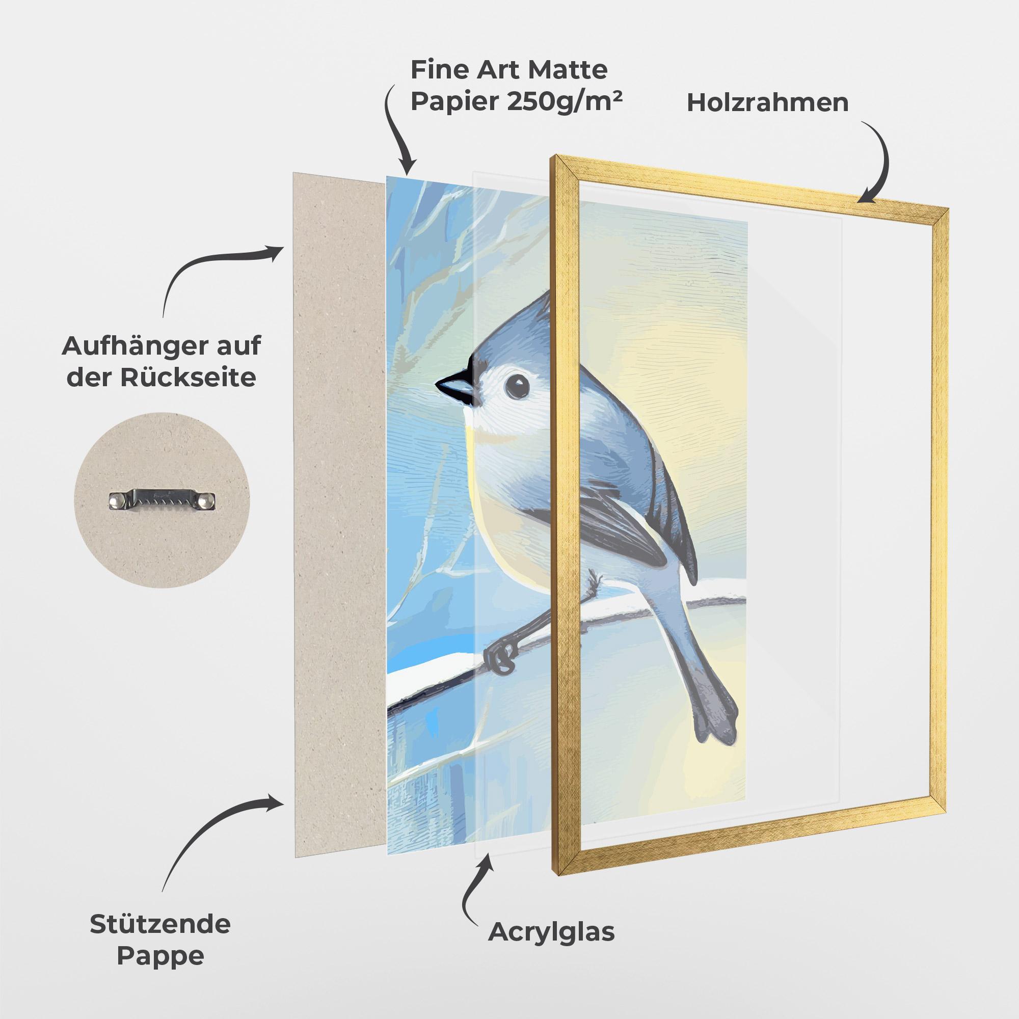 Gerahmte Poster Bird Winter Painting mockup 1