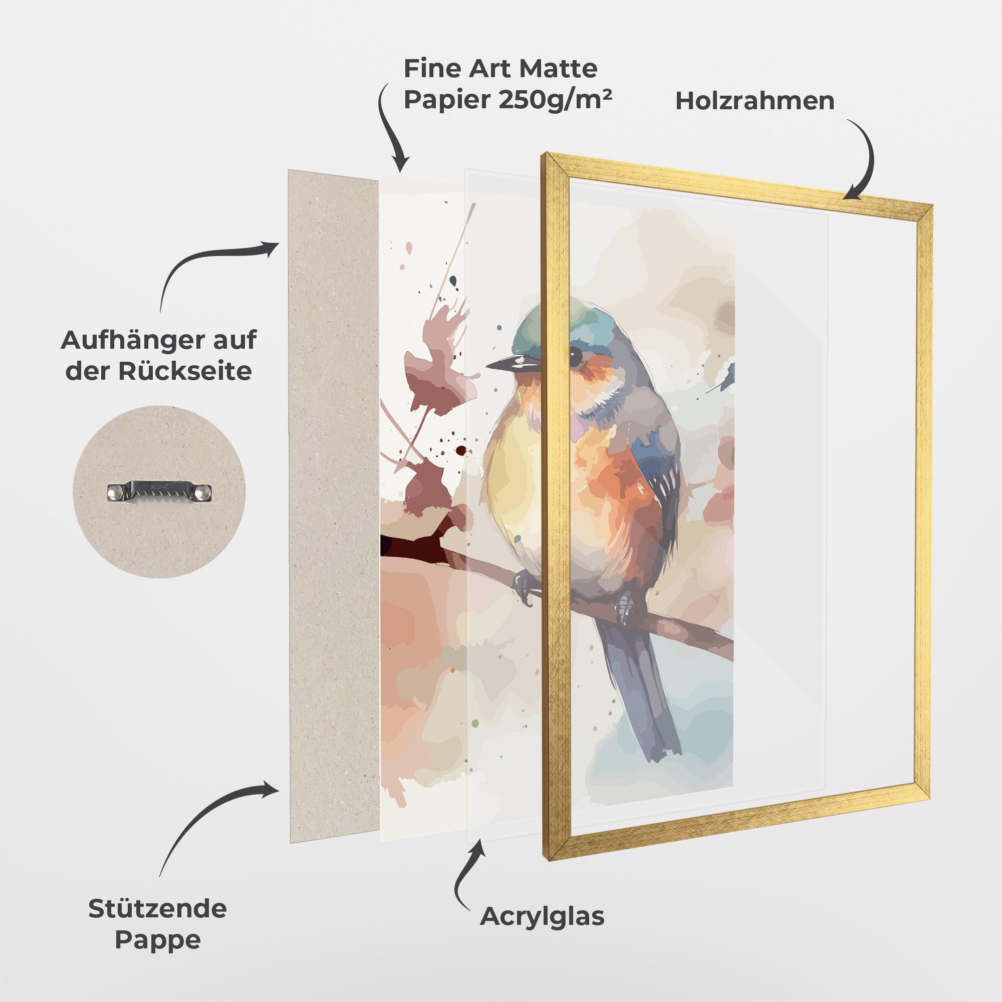 Gerahmte Poster Orange Purple Bird mockup 1