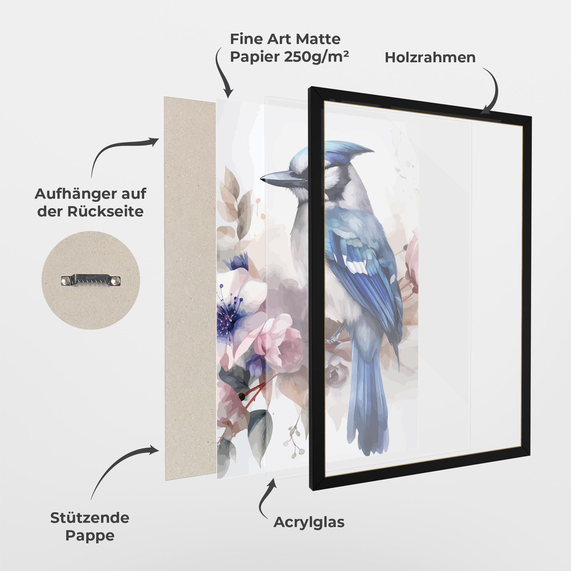 Gerahmte Poster Bird Pretty Blue mockup 1