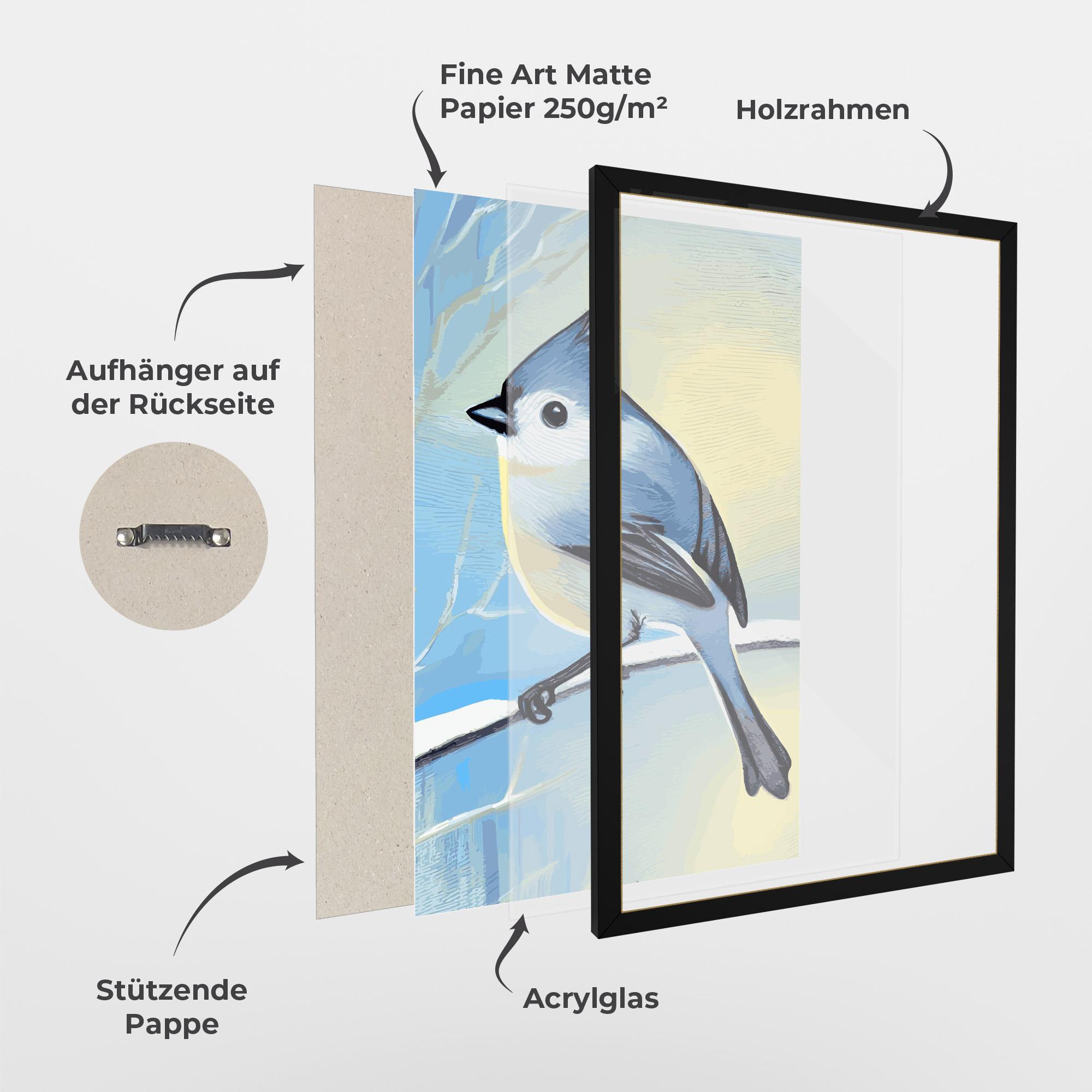 Gerahmte Poster Bird Winter Painting mockup 1