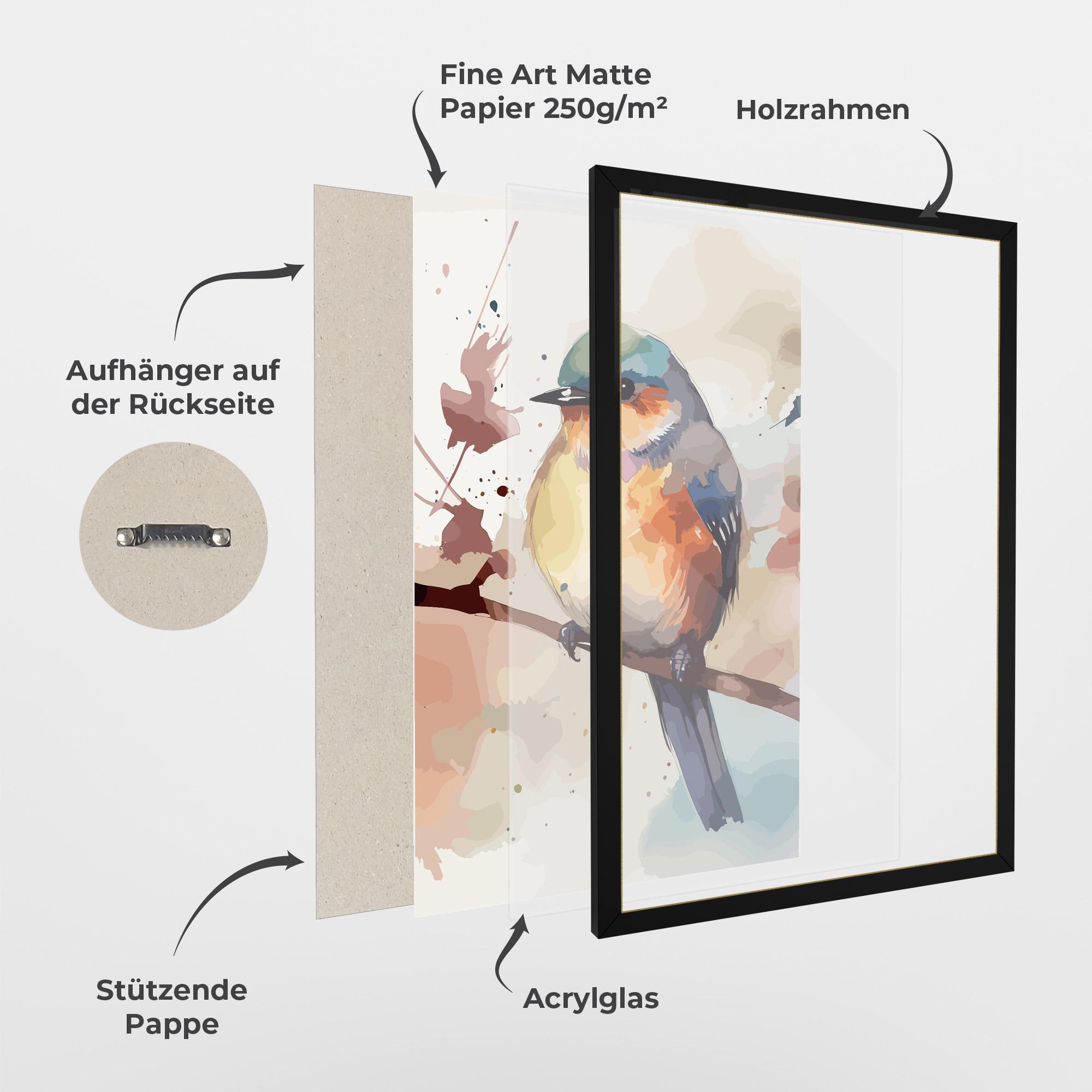 Gerahmte Poster Orange Purple Bird mockup 1