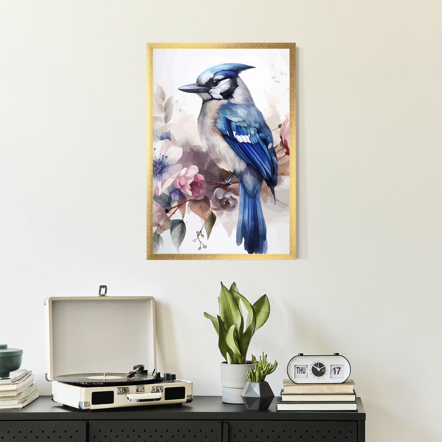 Gerahmte Poster Bird Pretty Blue mockup 2