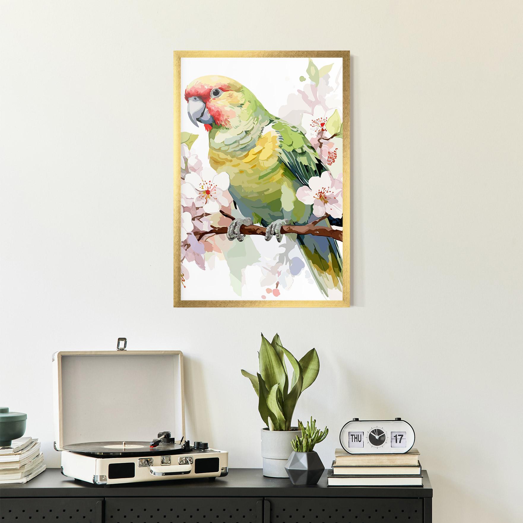 Gerahmte Poster Cute Green Parrot mockup 2