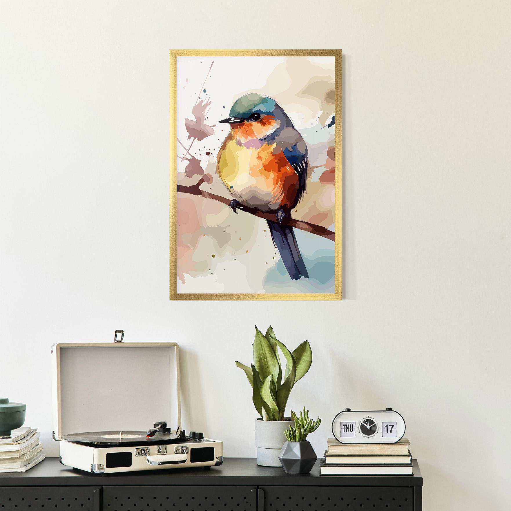 Gerahmte Poster Orange Purple Bird mockup 2