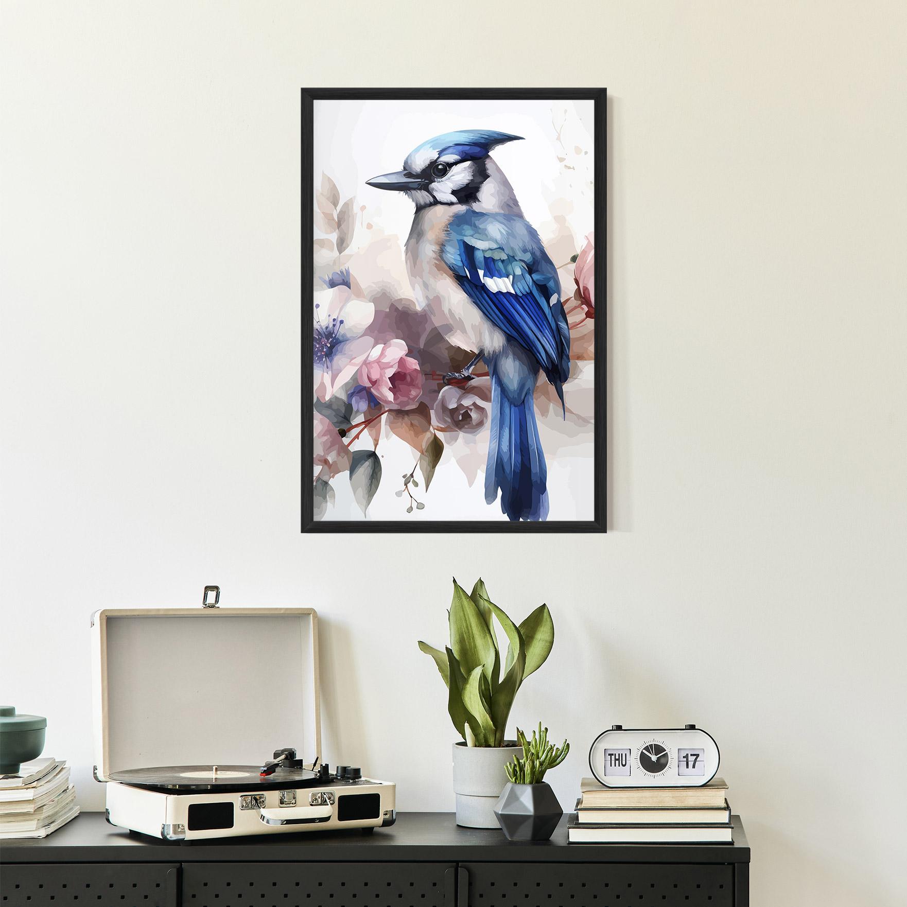 Gerahmte Poster Bird Pretty Blue mockup 2