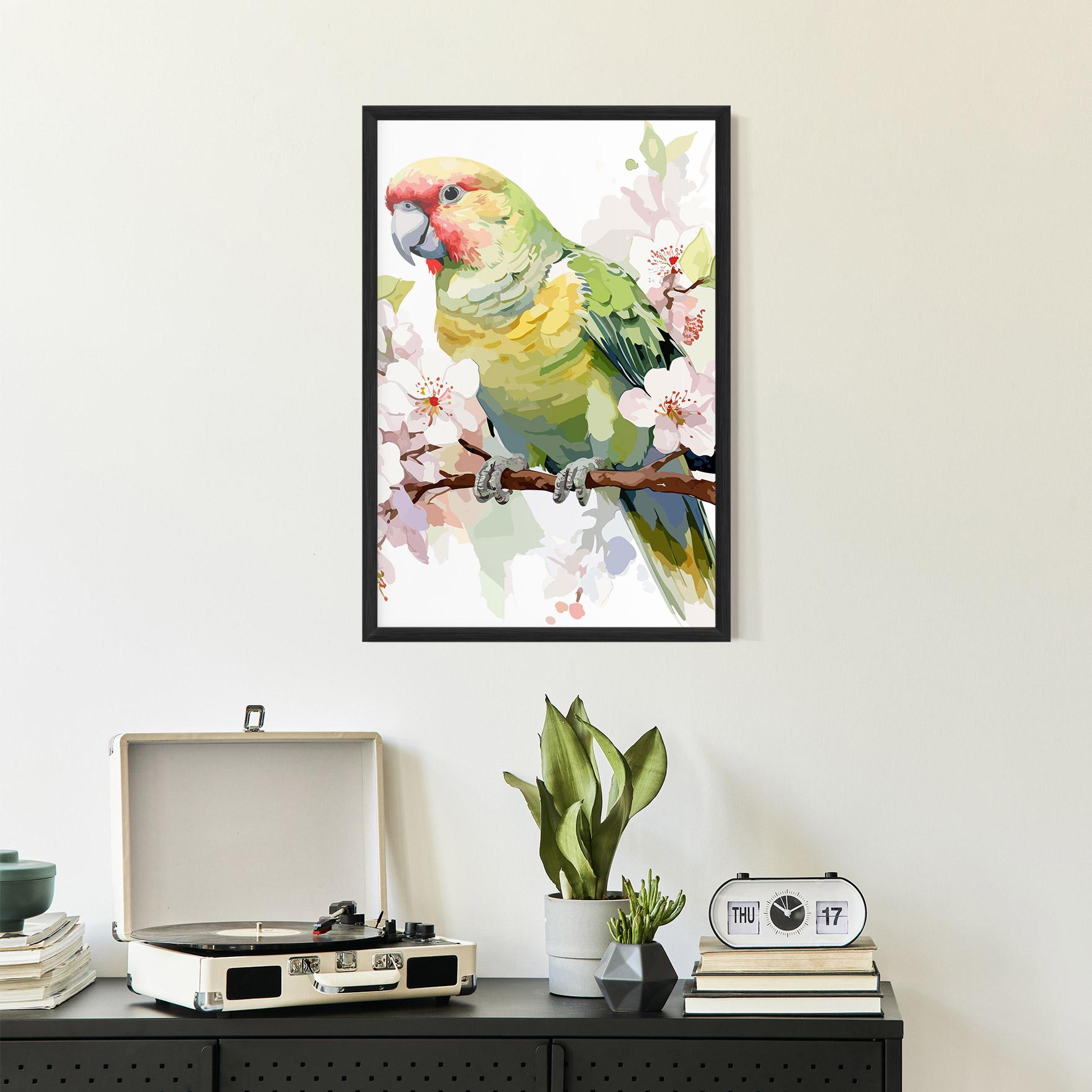 Gerahmte Poster Cute Green Parrot mockup 2
