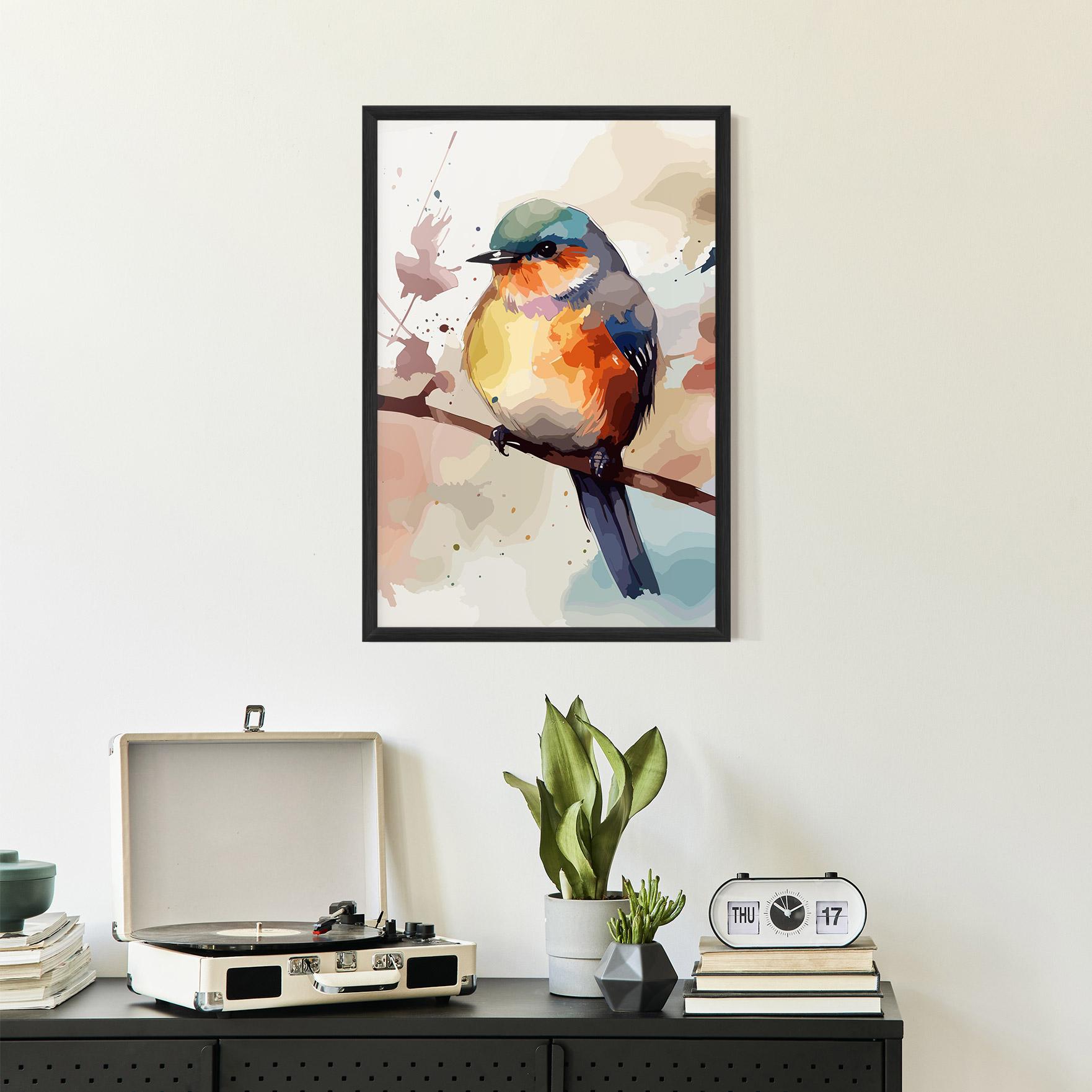 Gerahmte Poster Orange Purple Bird mockup 2