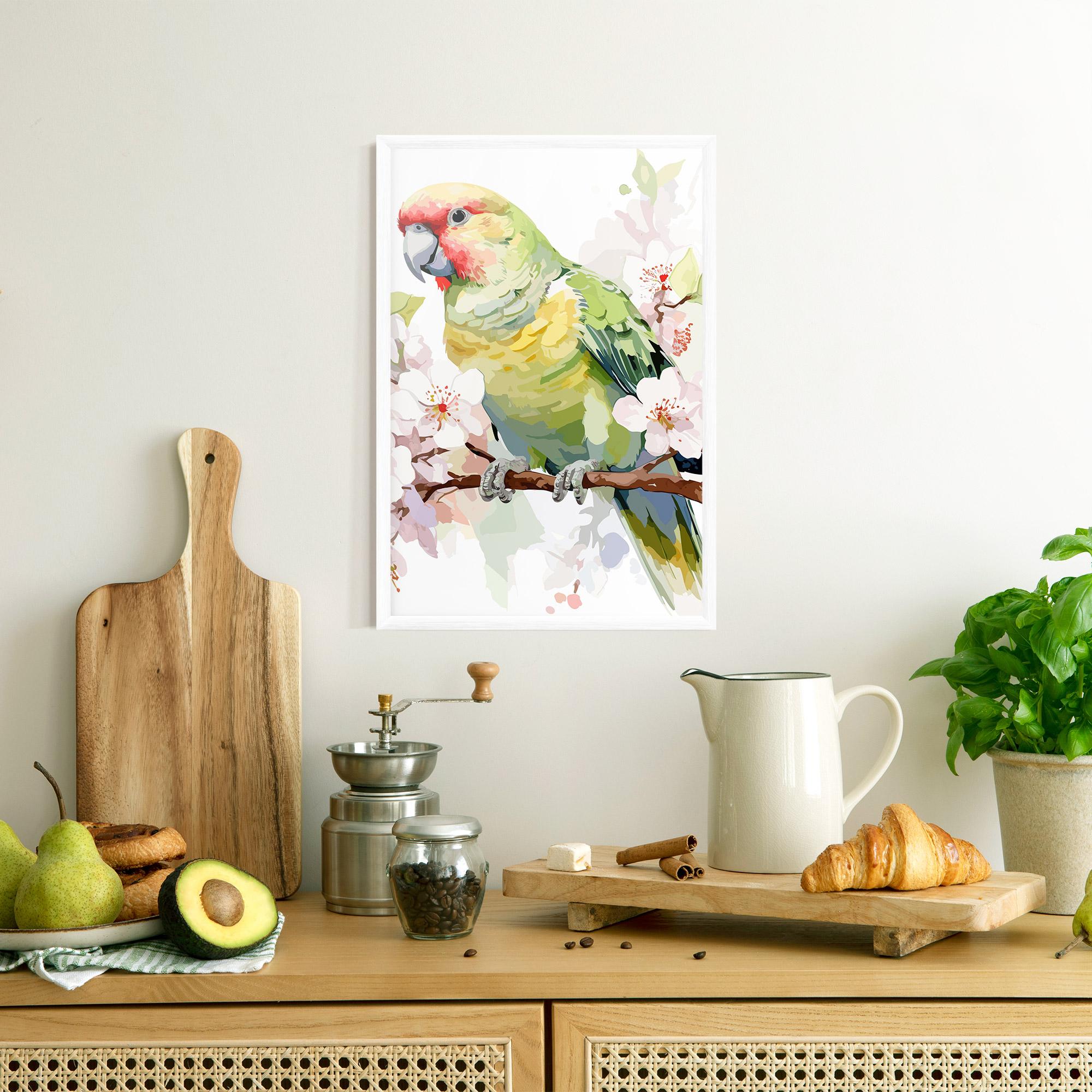 Gerahmte Poster Cute Green Parrot mockup 8