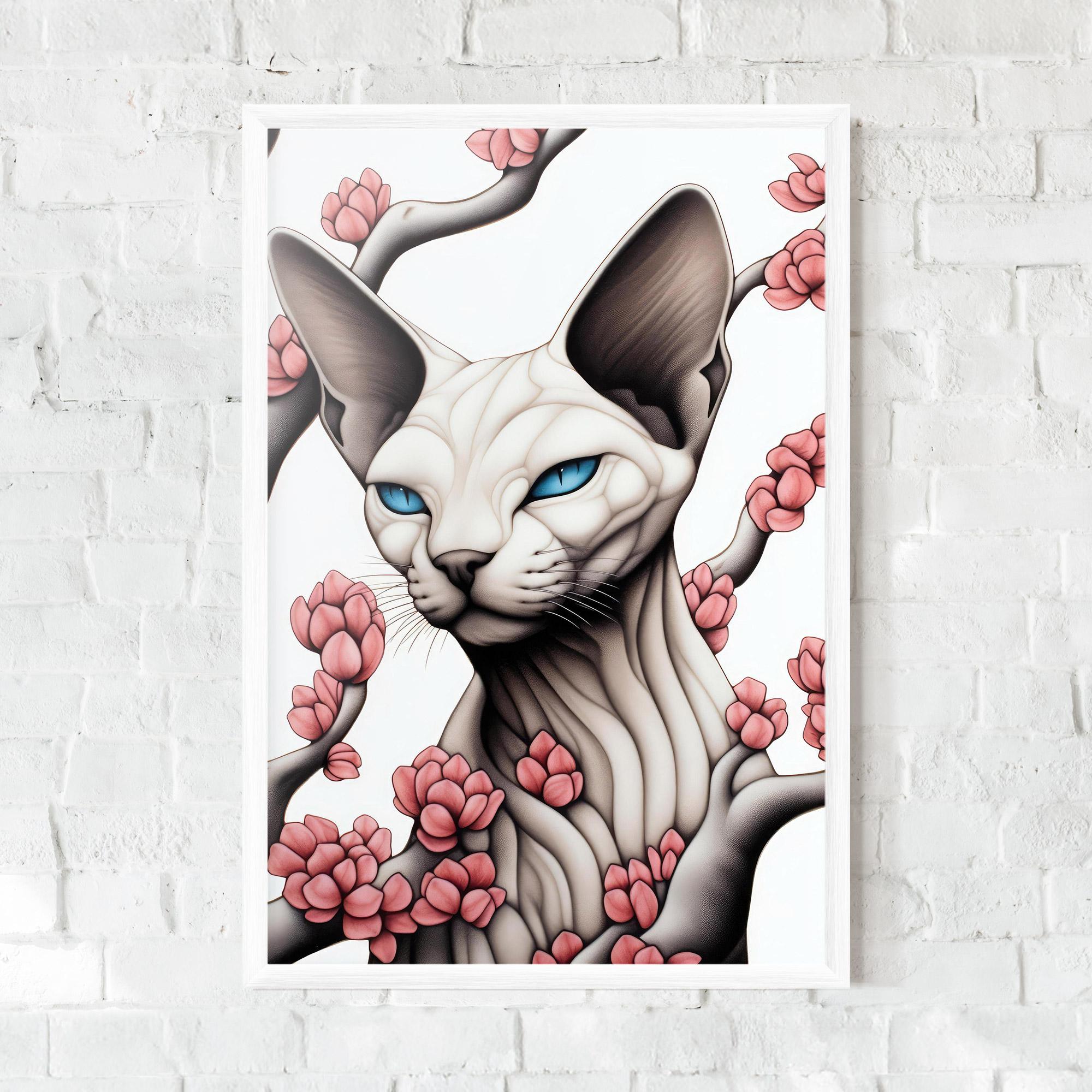 Gerahmte Poster Blue Eyes Cat Drawing mockup 0