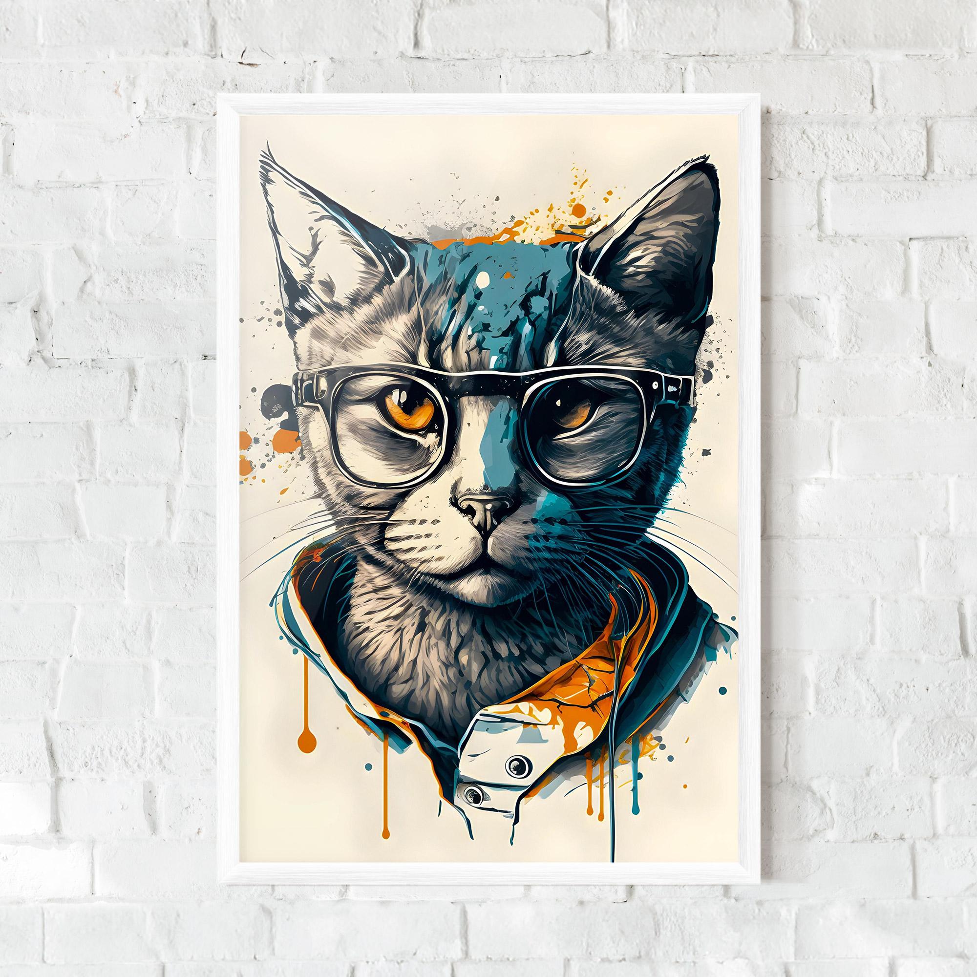 Gerahmte Poster Cat Glasses Art mockup 0