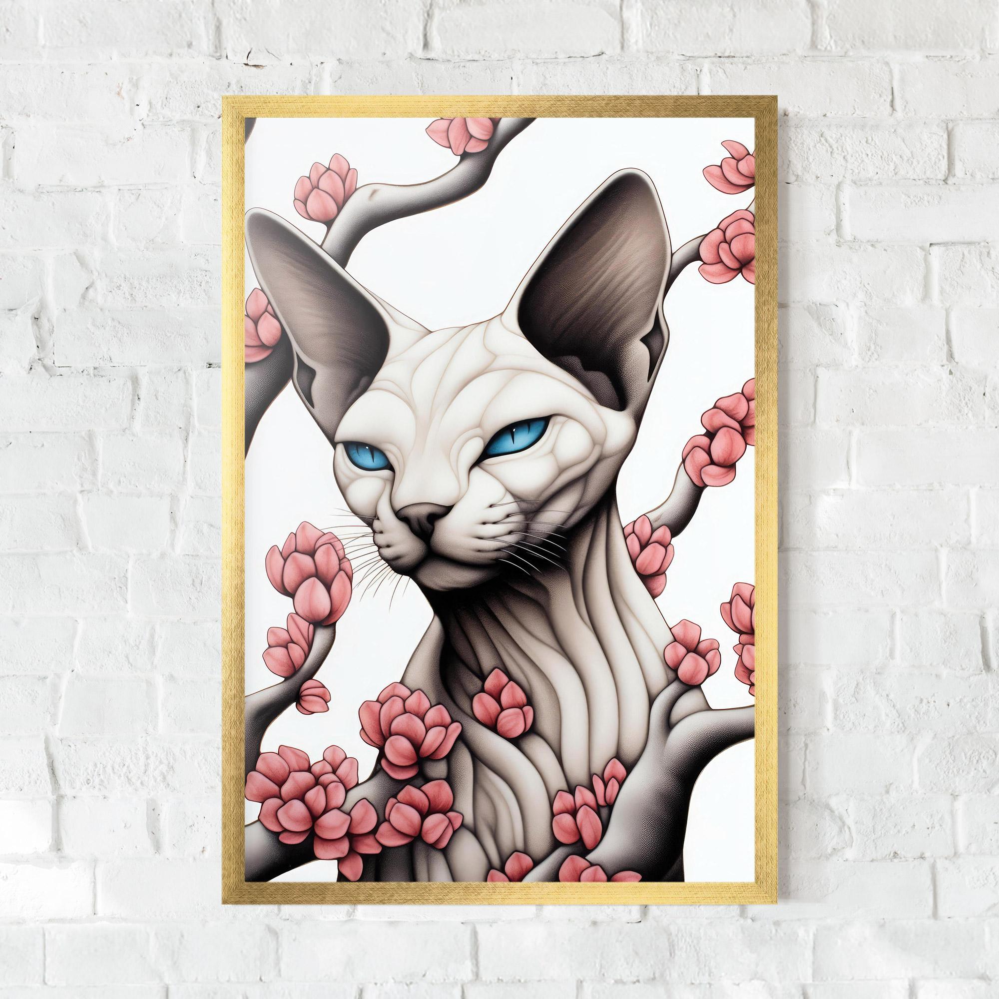 Gerahmte Poster Blue Eyes Cat Drawing mockup 0
