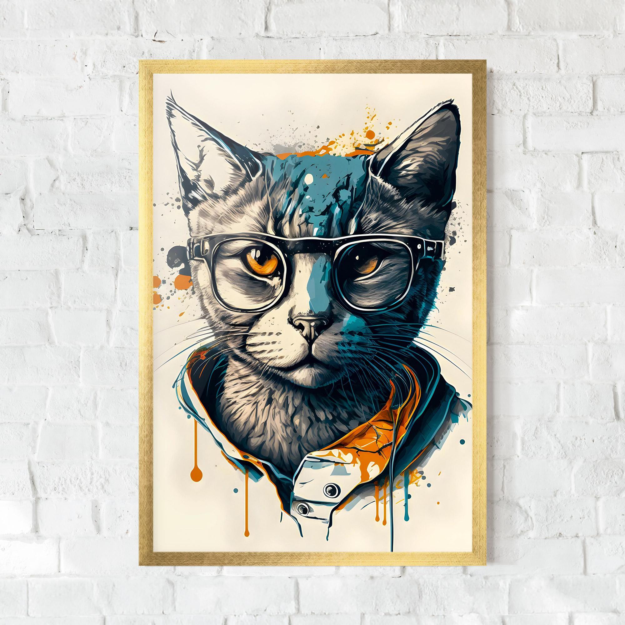 Gerahmte Poster Cat Glasses Art mockup 0