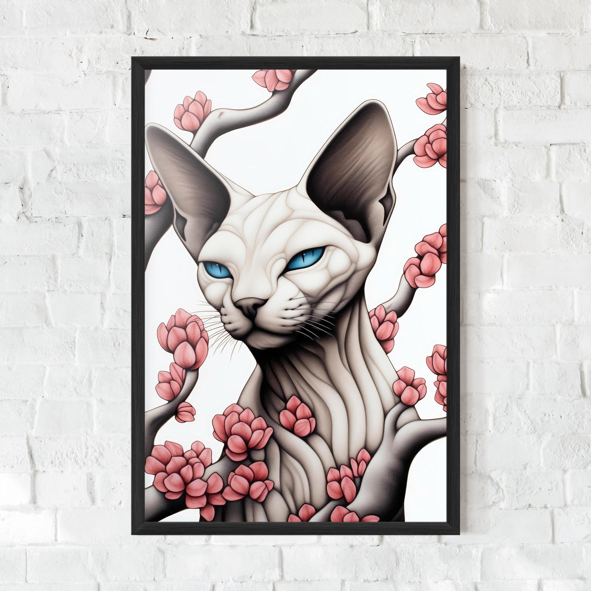 Gerahmte Poster Blue Eyes Cat Drawing mockup 0
