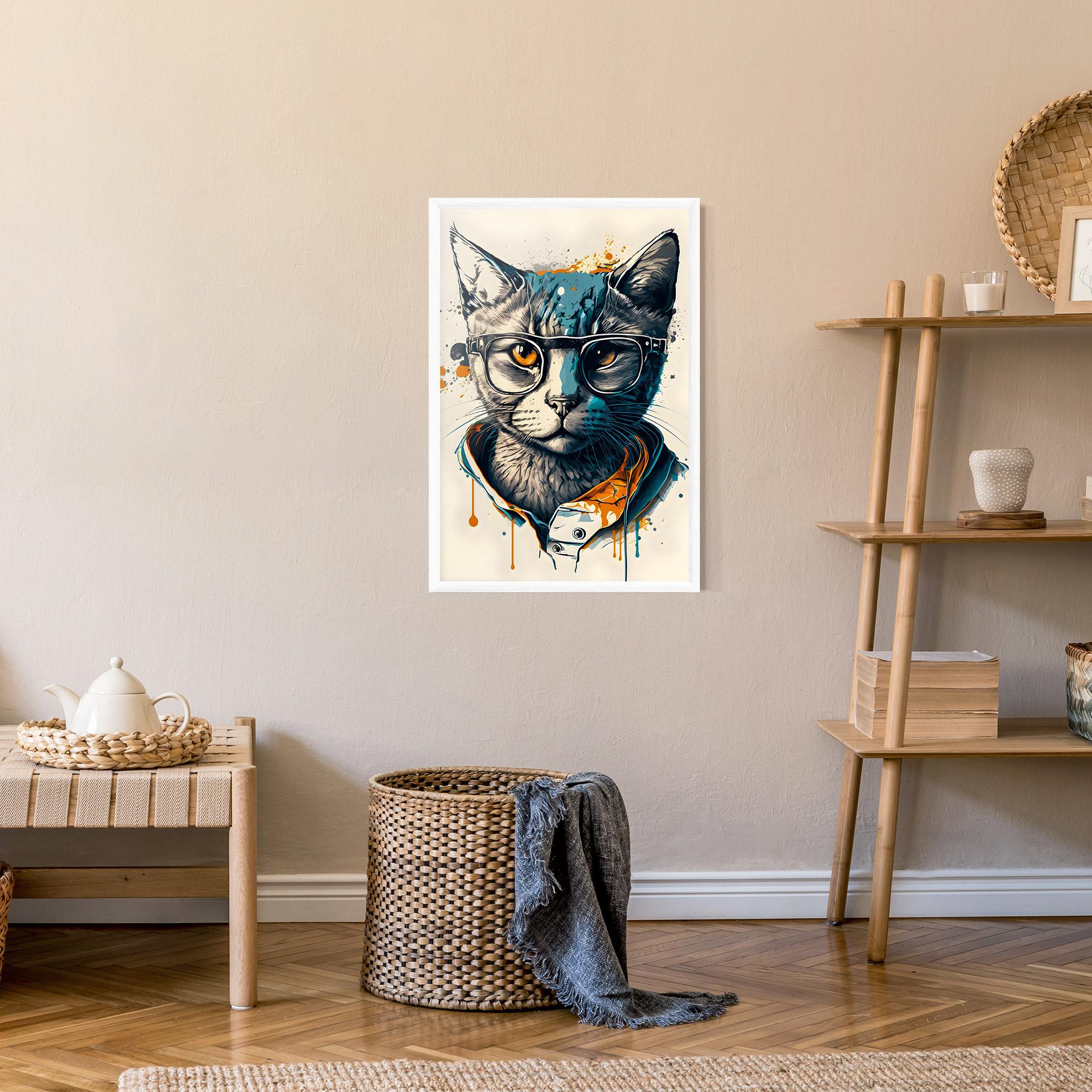 Gerahmte Poster Cat Glasses Art mockup 9
