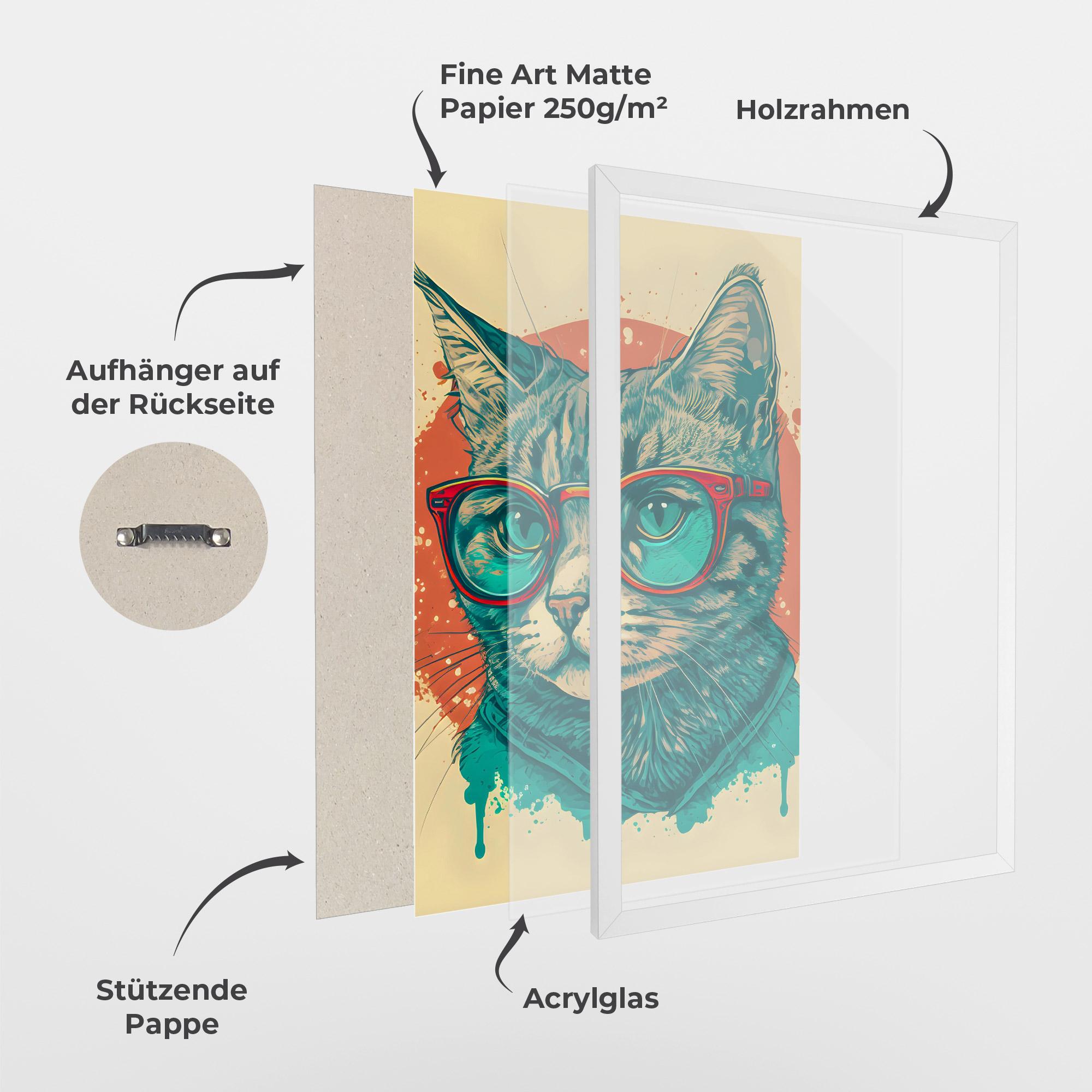 Gerahmte Poster Red Glasses Cat mockup 1