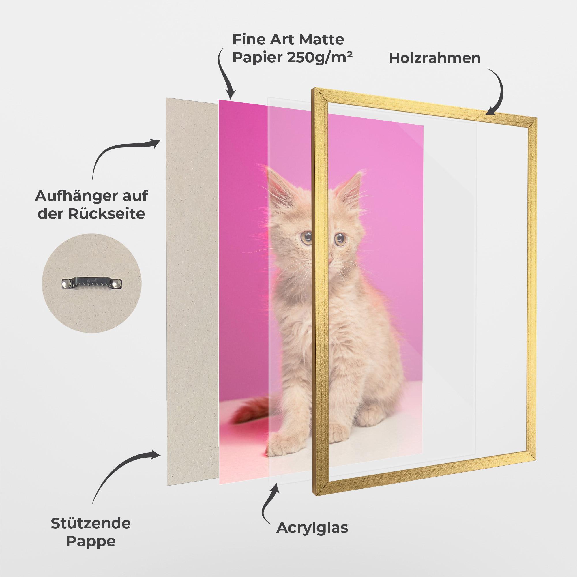 Gerahmte Poster Orange Cat On Pink mockup 1